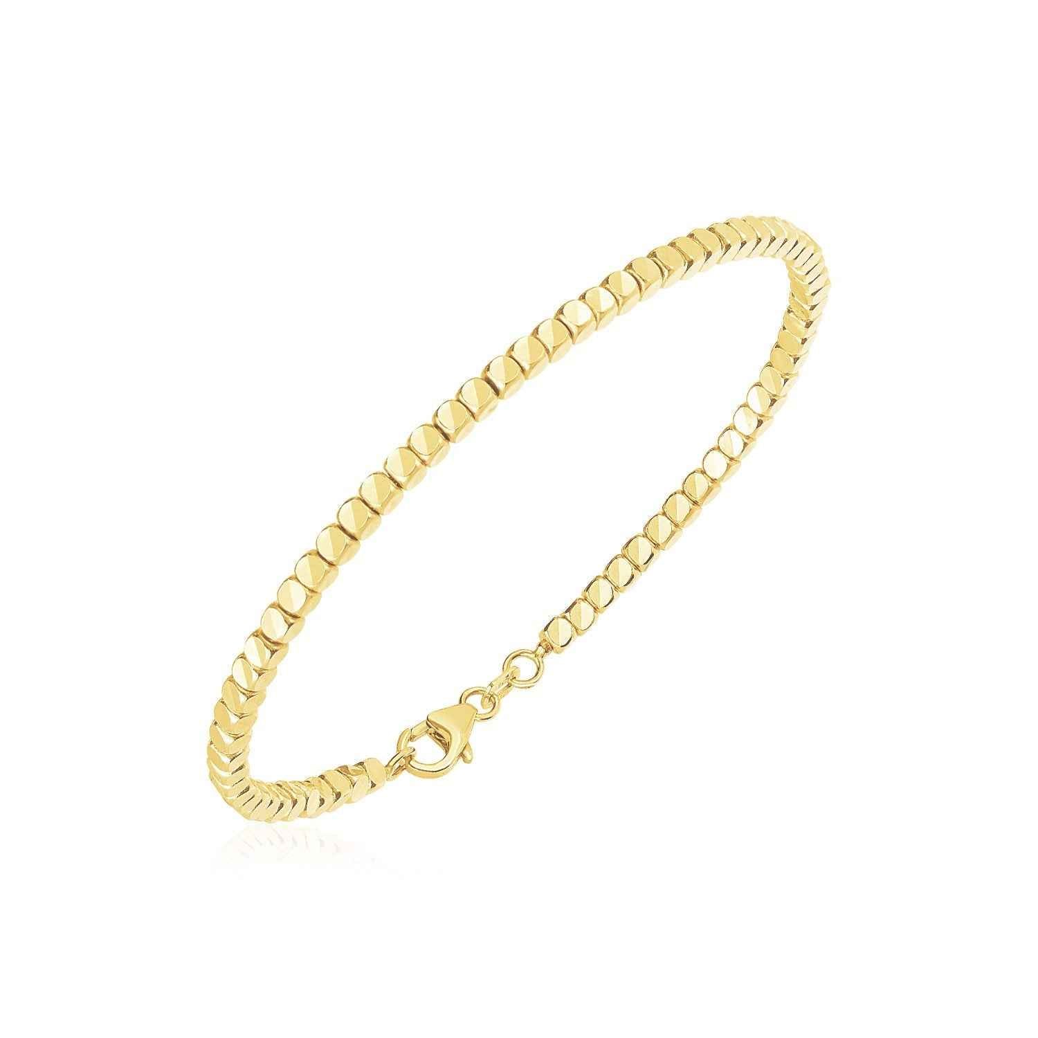 14k Yellow Gold High Polish Bead Cuff Bangle (2.40 mm)