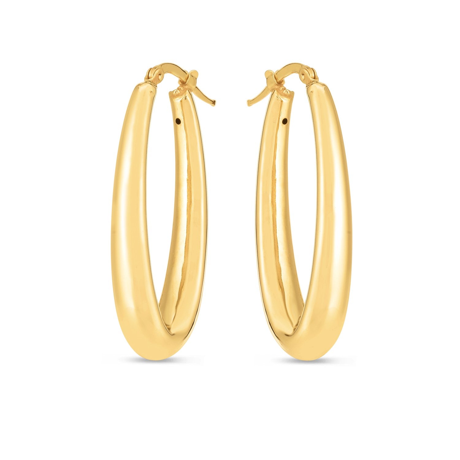 14k Yellow Gold Elongated Oval Hoops - DestGlow
