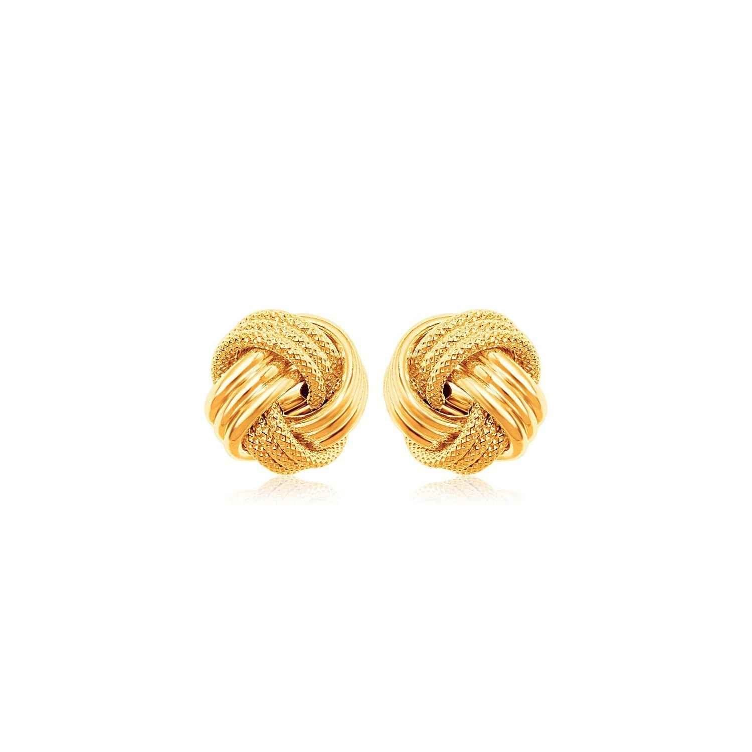 10k Yellow Gold Love Knot with Ridge Texture Earrings