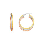 14k Tri Color Gold Three Part Round Hoop Earrings - earrings