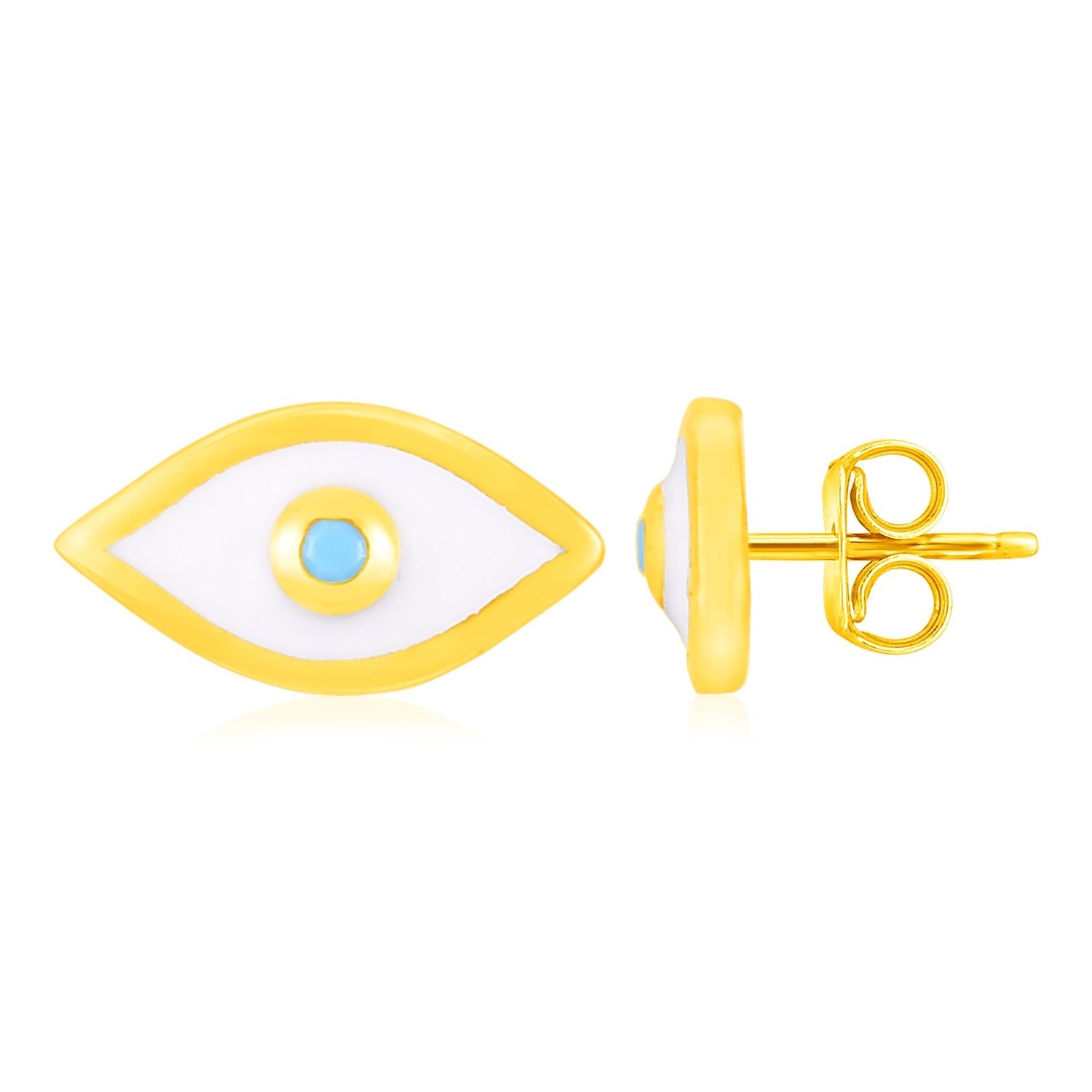 14K Yellow Gold Evil Eye Earrings with Enamel by Avera Group