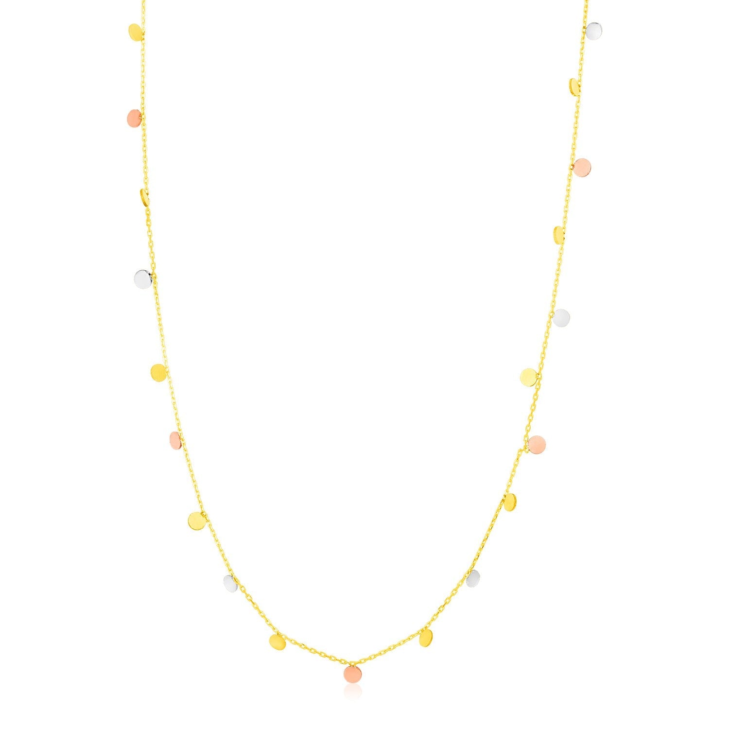 14K Tri Color Necklace with Dangling Circles DestGlow