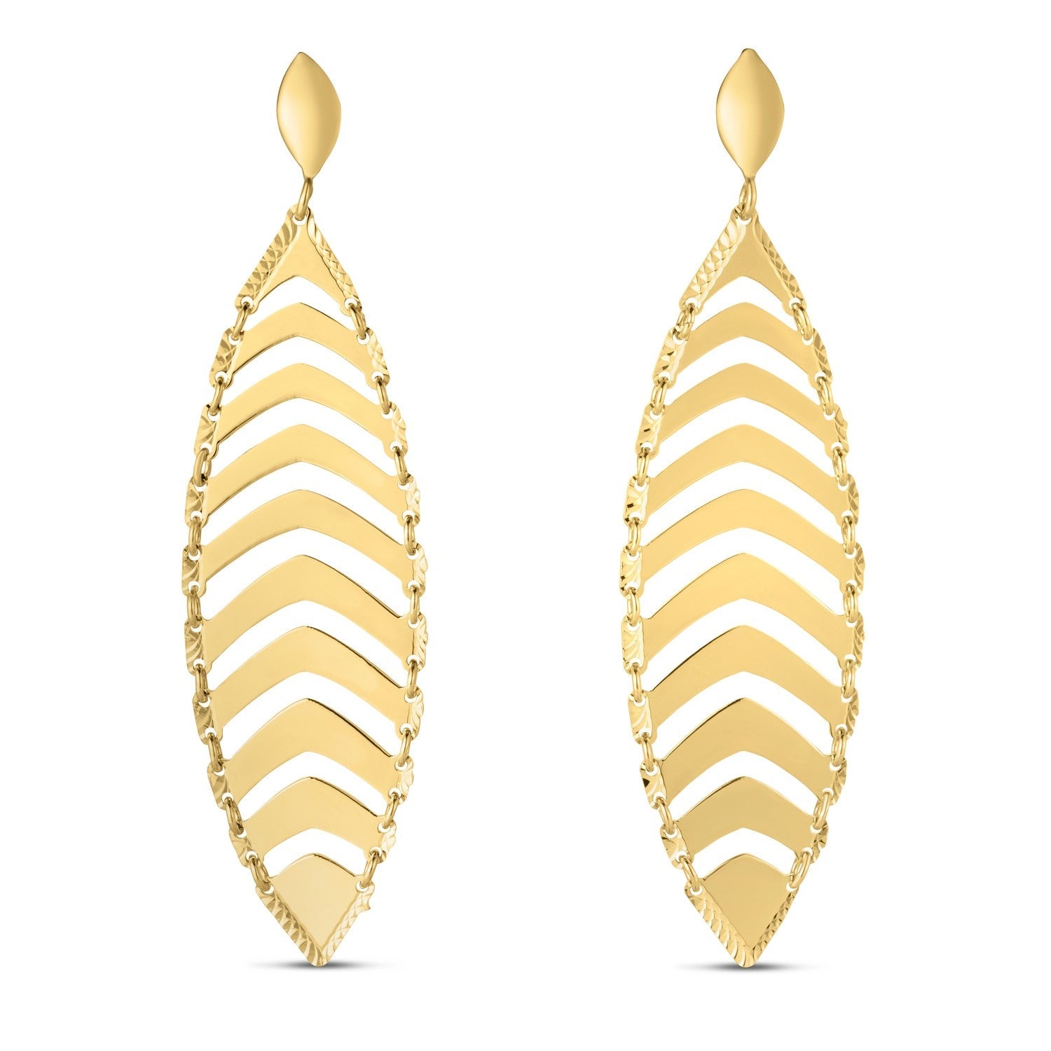 14k Yellow Gold Drop Leaf Earrings - earrings