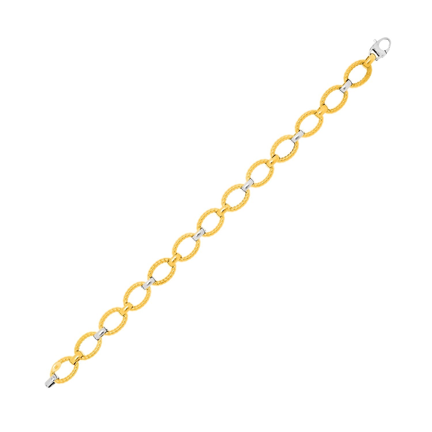 14k Two-Tone Gold Chain Bracelet with Textured Oval Links by Bids.com