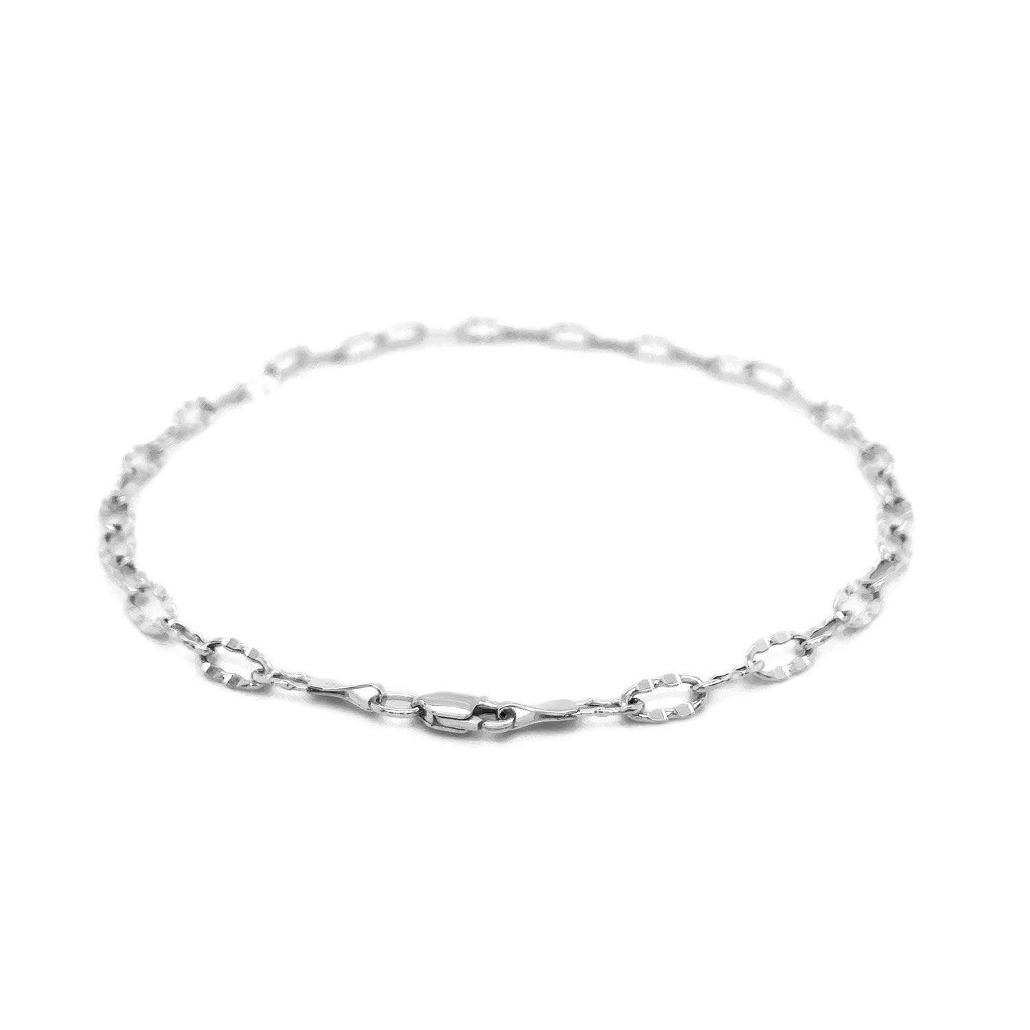 14k White Gold Anklet with Fancy Hammered Oval Links - DestGlow
