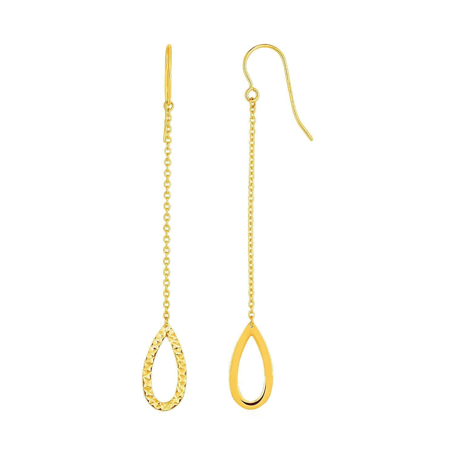 Textured Pear Shaped Long Drop Earrings in 14k Yellow Gold by Avera Group