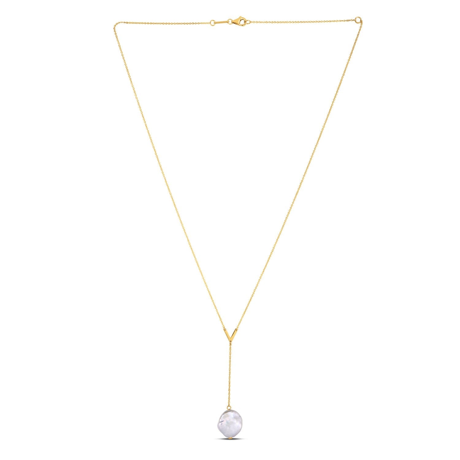 14k Yellow Gold Tesoro Pearl Lariat Necklace by Avera Group