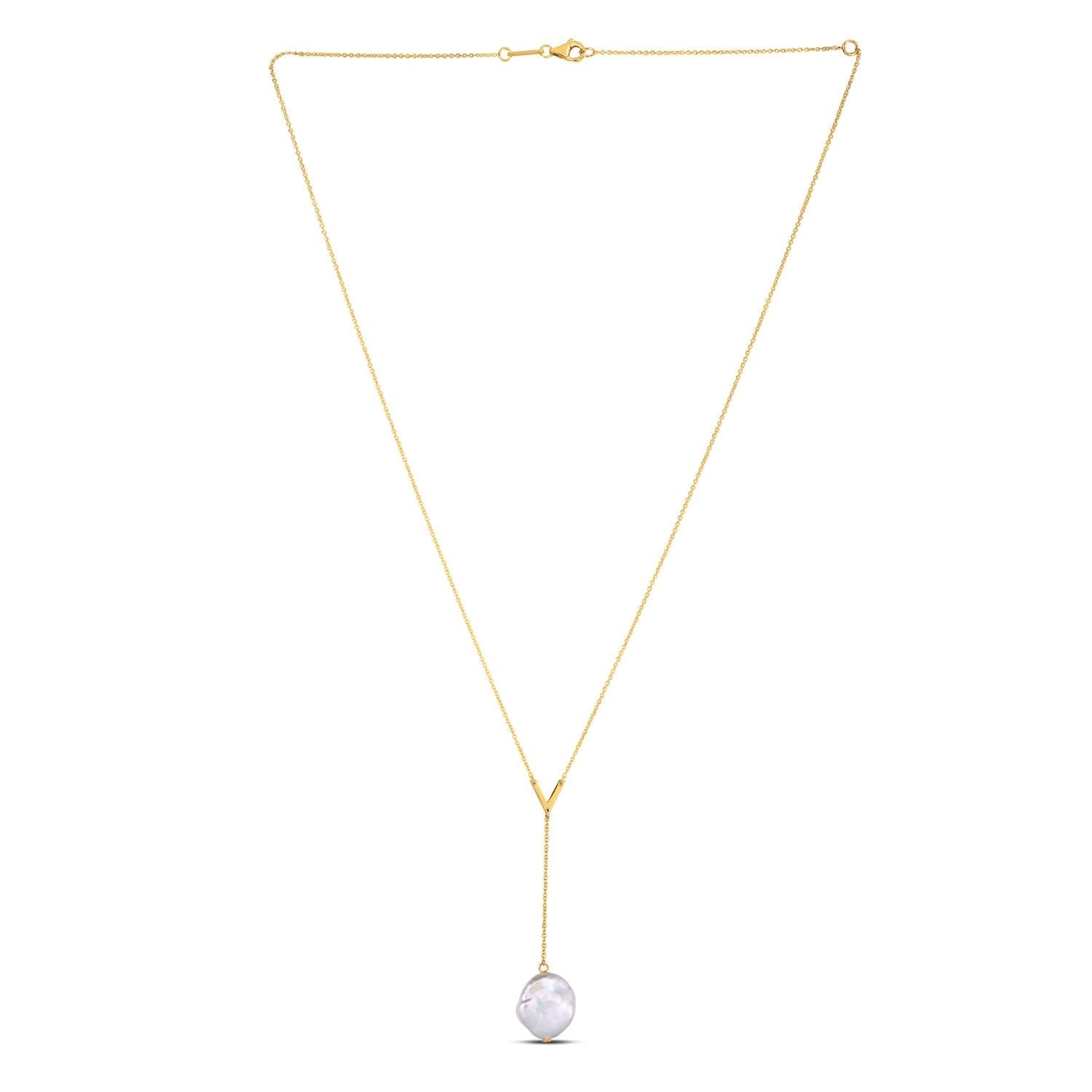 14k Yellow Gold Tesoro Pearl Lariat Necklace DestGlow