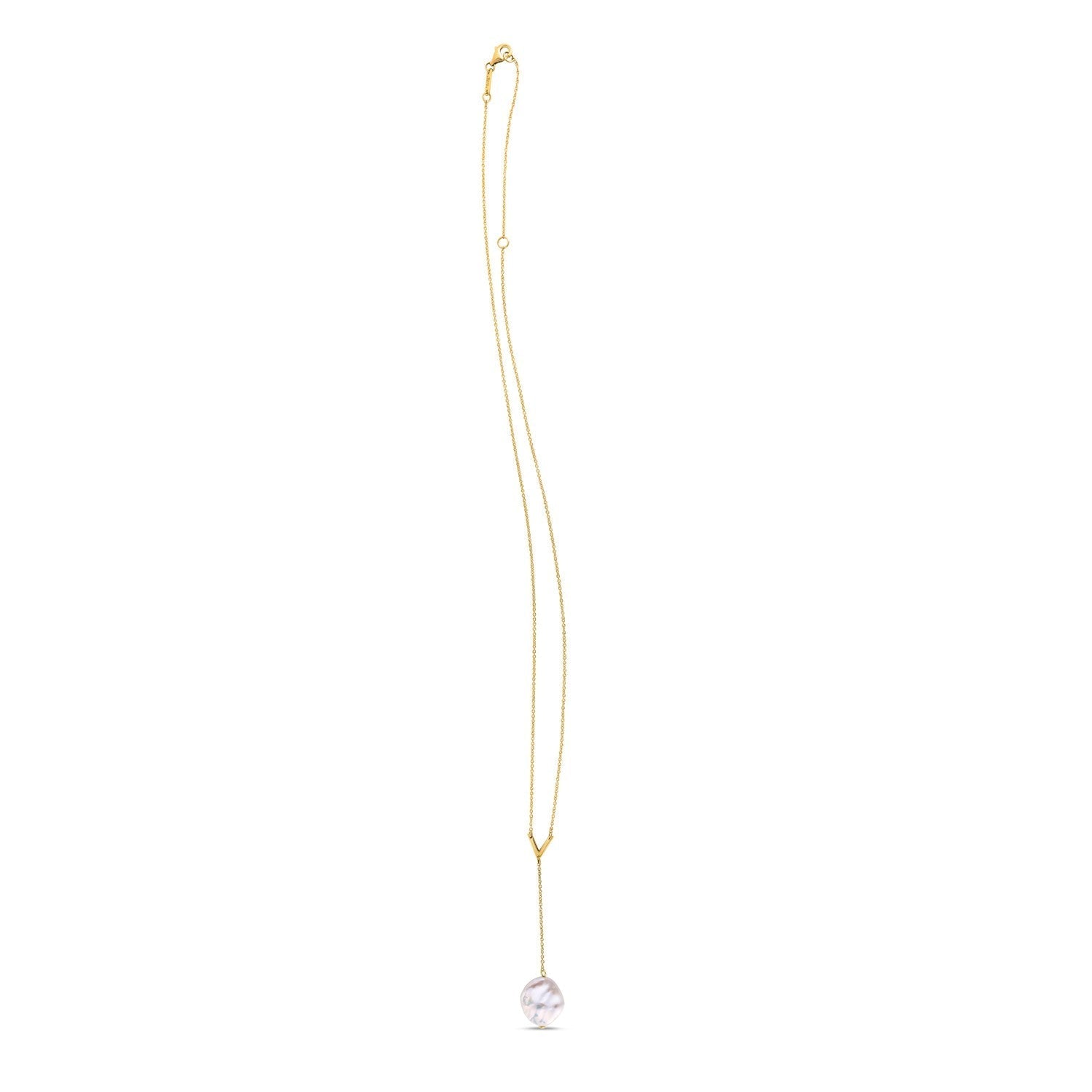 14k Yellow Gold Tesoro Pearl Lariat Necklace DestGlow