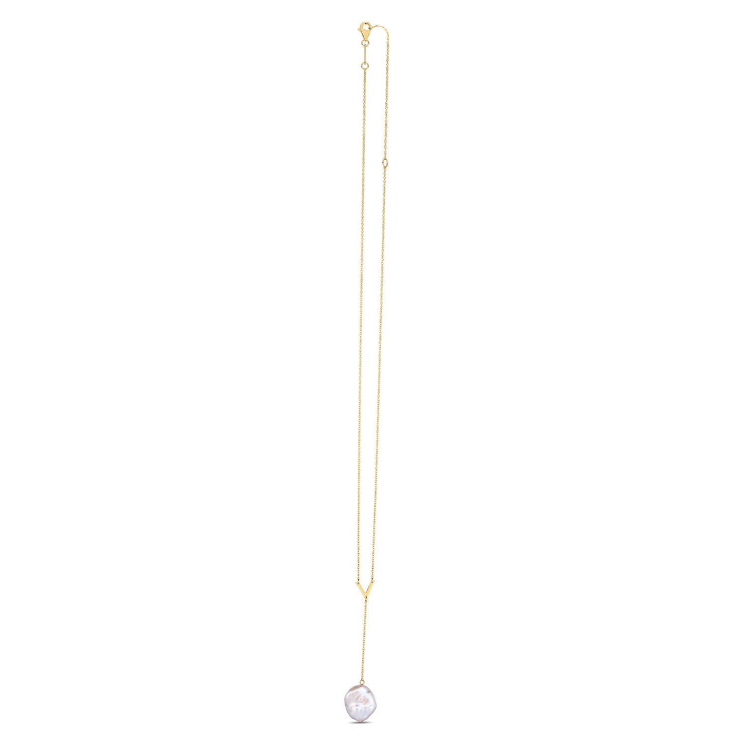 14k Yellow Gold Tesoro Pearl Lariat Necklace DestGlow