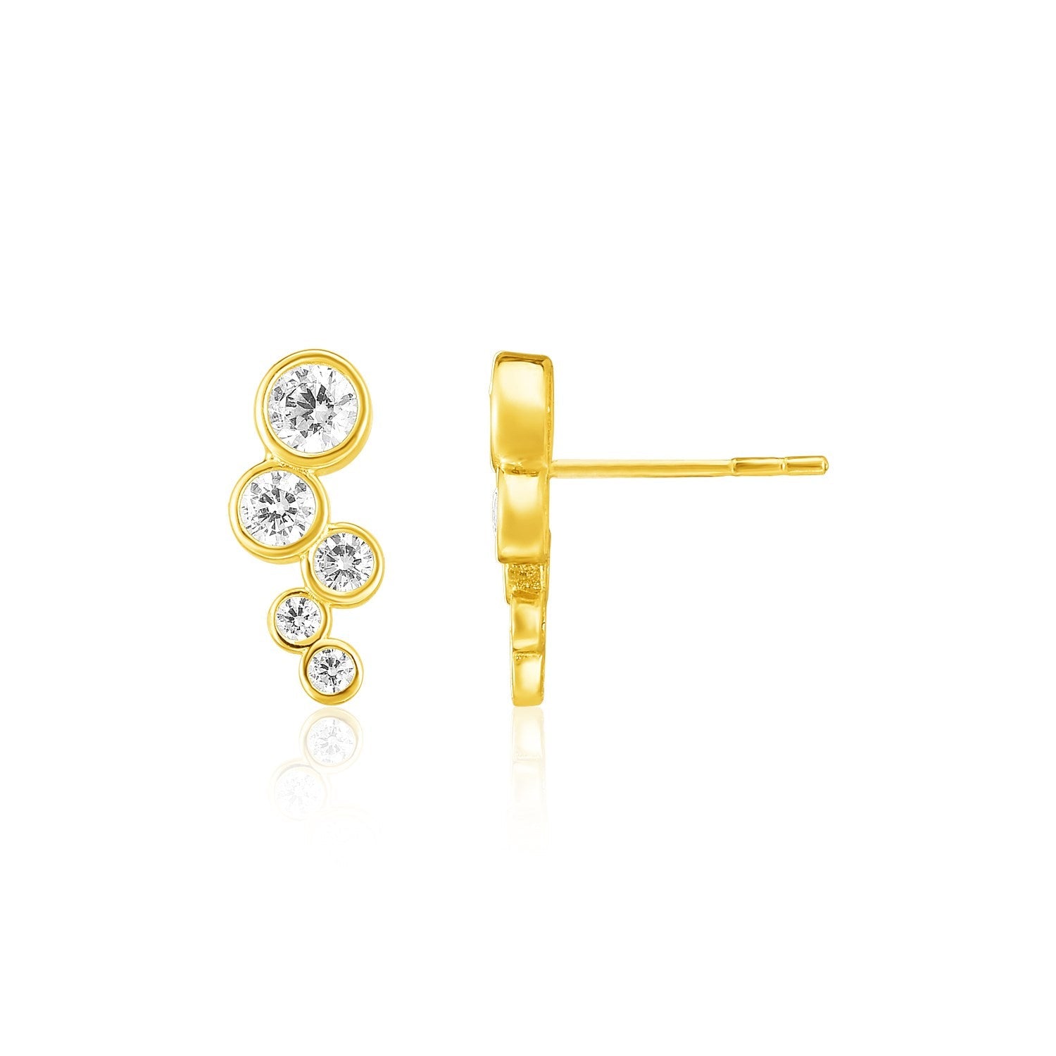 14k Yellow Gold Climber Post Earrings with Circles and Cubic Zirconias - accessories