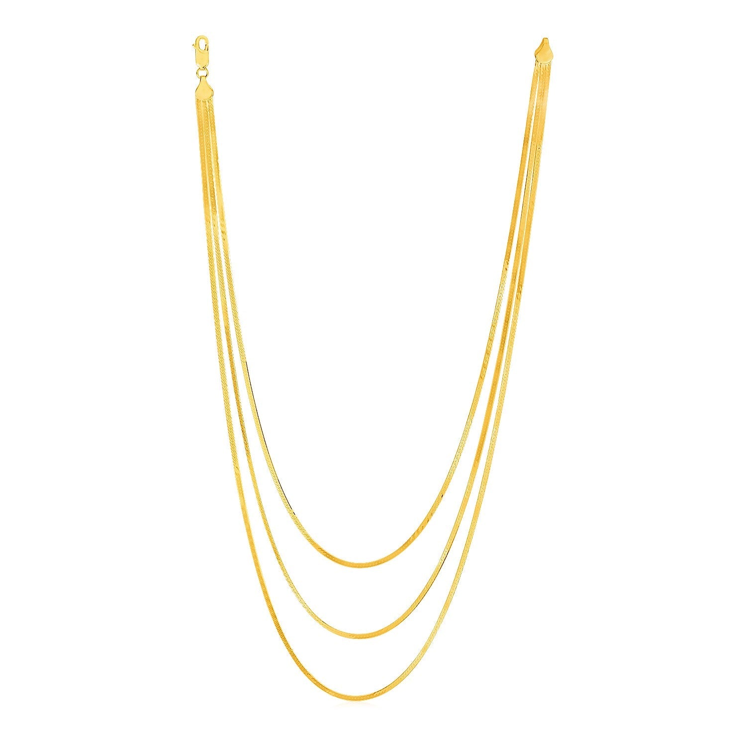 14k Yellow Gold Three Strand Herringbone Chain Necklace by Bids.com