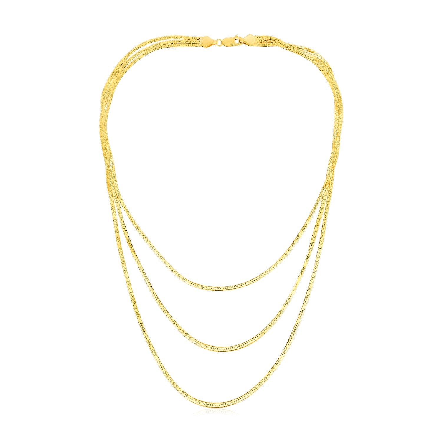 14k Yellow Gold Three Strand Herringbone Chain Necklace by Bids.com