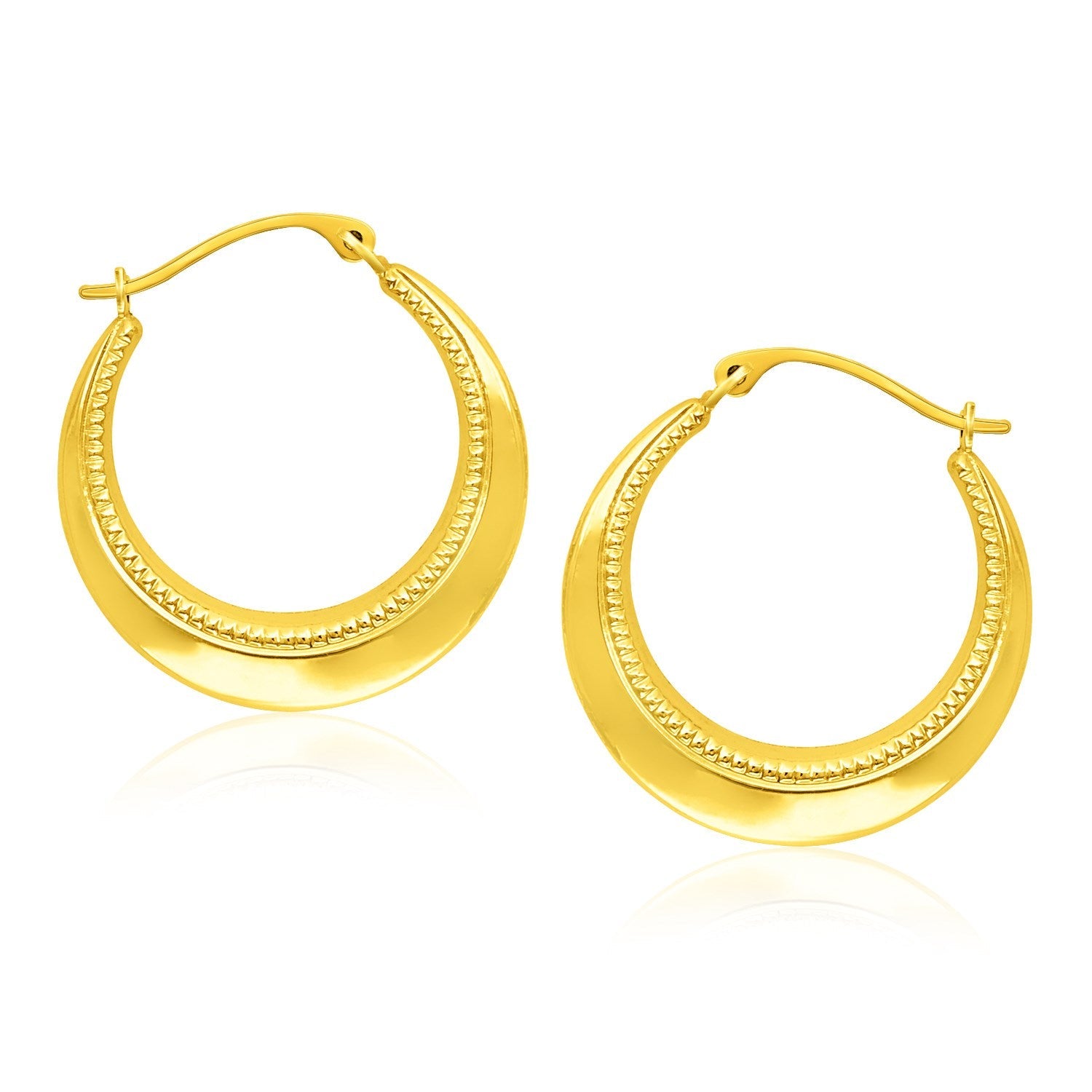 14k Yellow Gold Round Rope Texture Hoop Earrings DestGlow