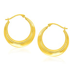 14k Yellow Gold Round Rope Texture Hoop Earrings - earrings