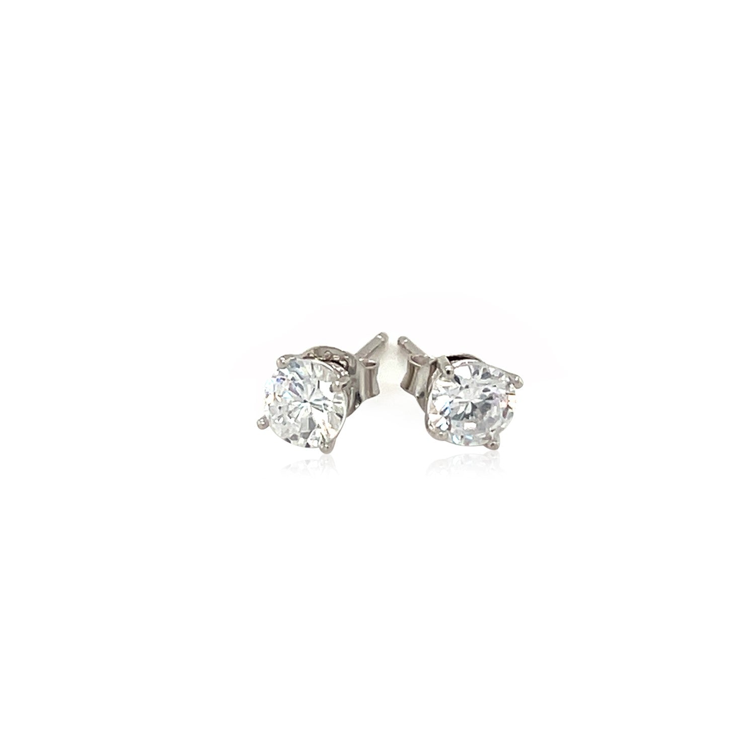 Sterling Silver Stud Earrings with White Hue Faceted Cubic Zirconia(5mm) by Avera Group