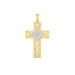 14k Two Tone Gold High Polish Diamond Cut Cross Pendant - necklaces