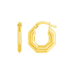 14k Yellow Gold Octagon Hoop Earrings - earrings