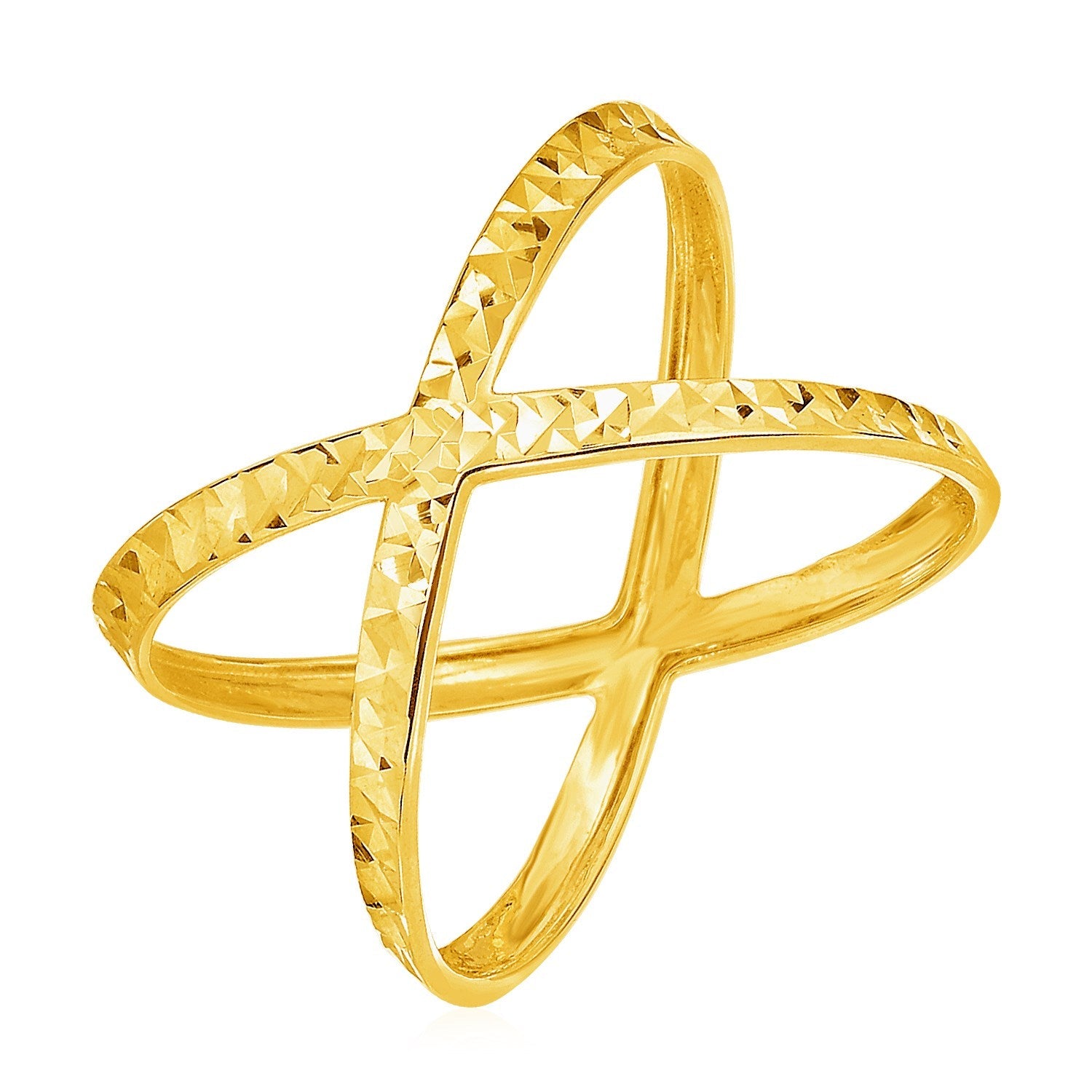 14k Yellow Gold Textured X Profile Ring - DestGlow