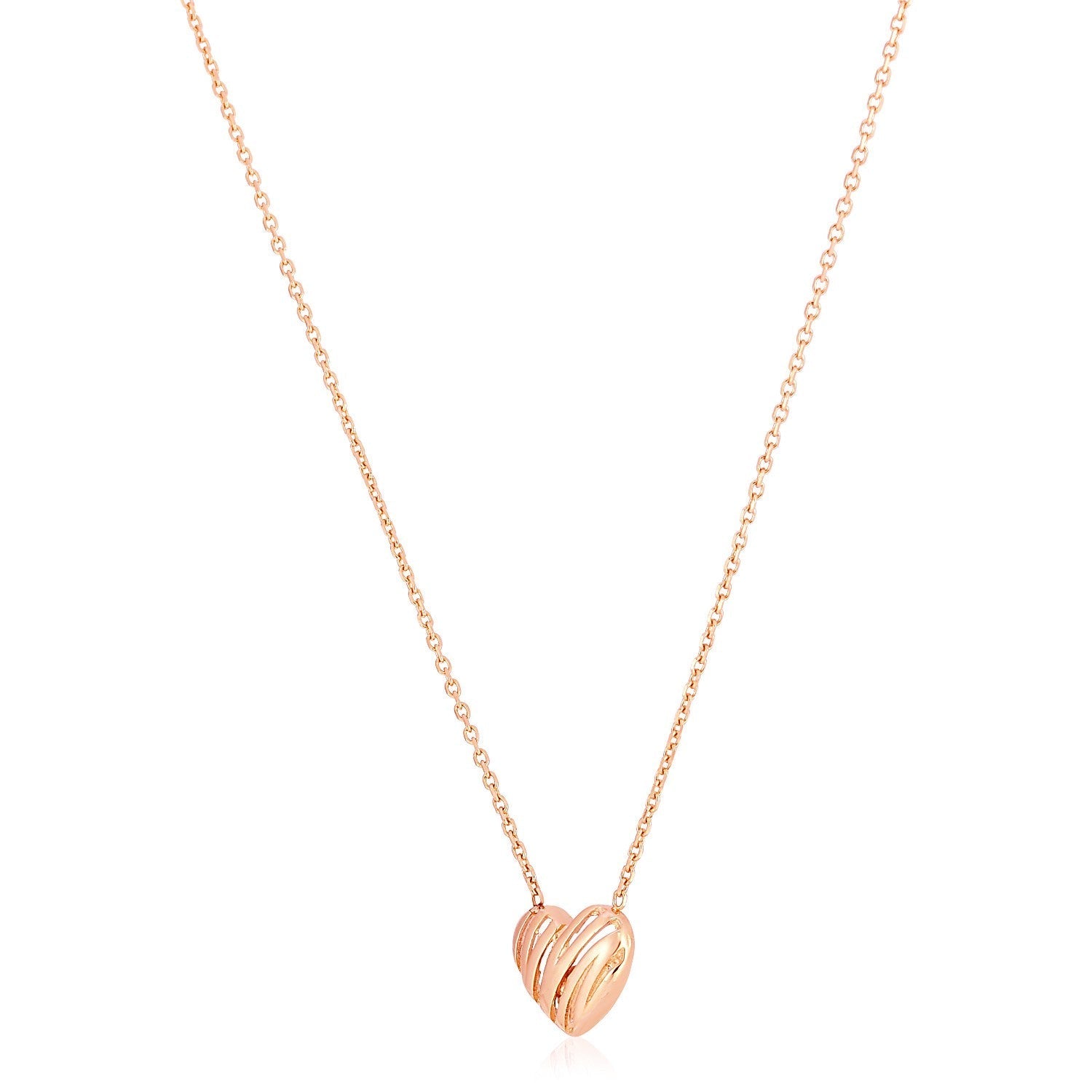 14k Rose Gold High Polish Scribbles Heart Necklace DestGlow