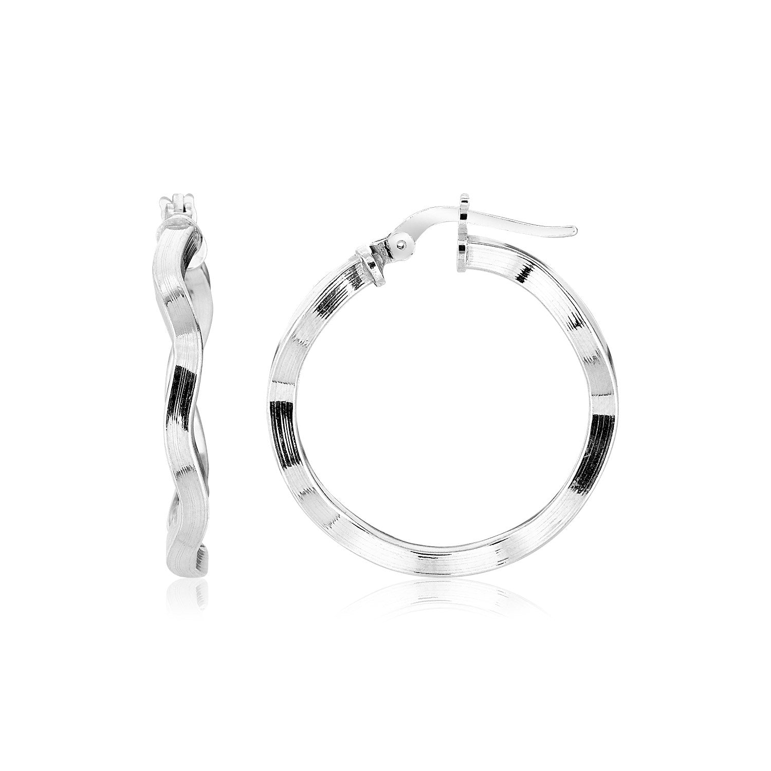 Sterling Silver Round Polished Wavy Profile Hoop Earrings(2x20mm) - DestGlow