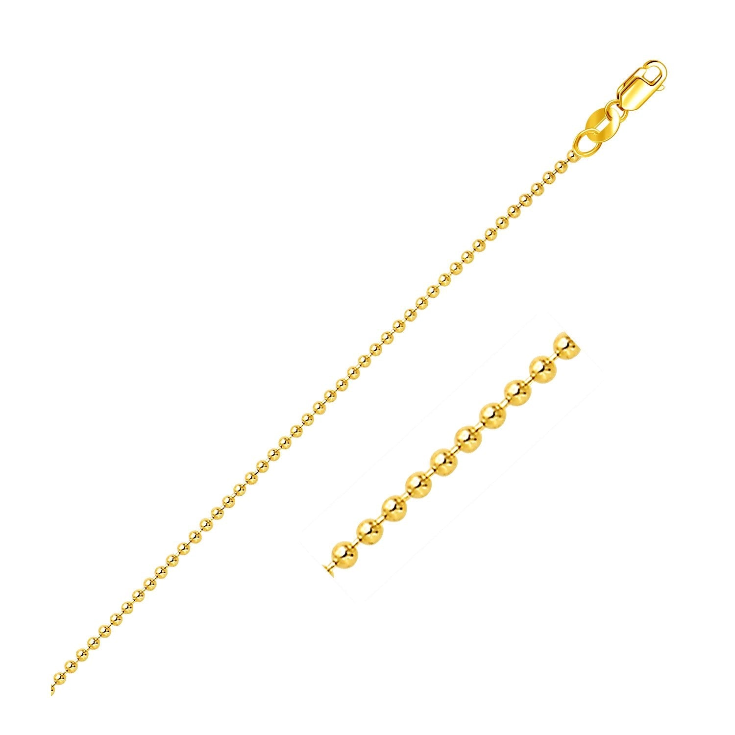 14k Yellow Gold Bead Chain 1.5mm (1.50 mm) by Avera Group