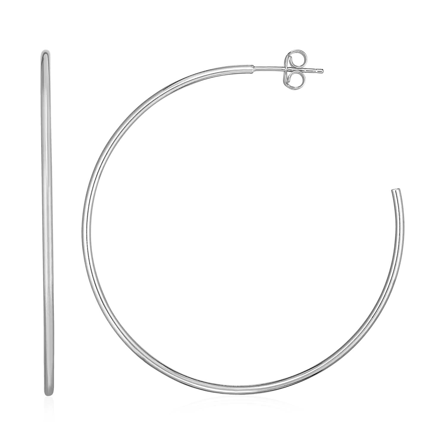 14k White Gold Polished Hoop Earrings(1.5x50mm) by Avera Group