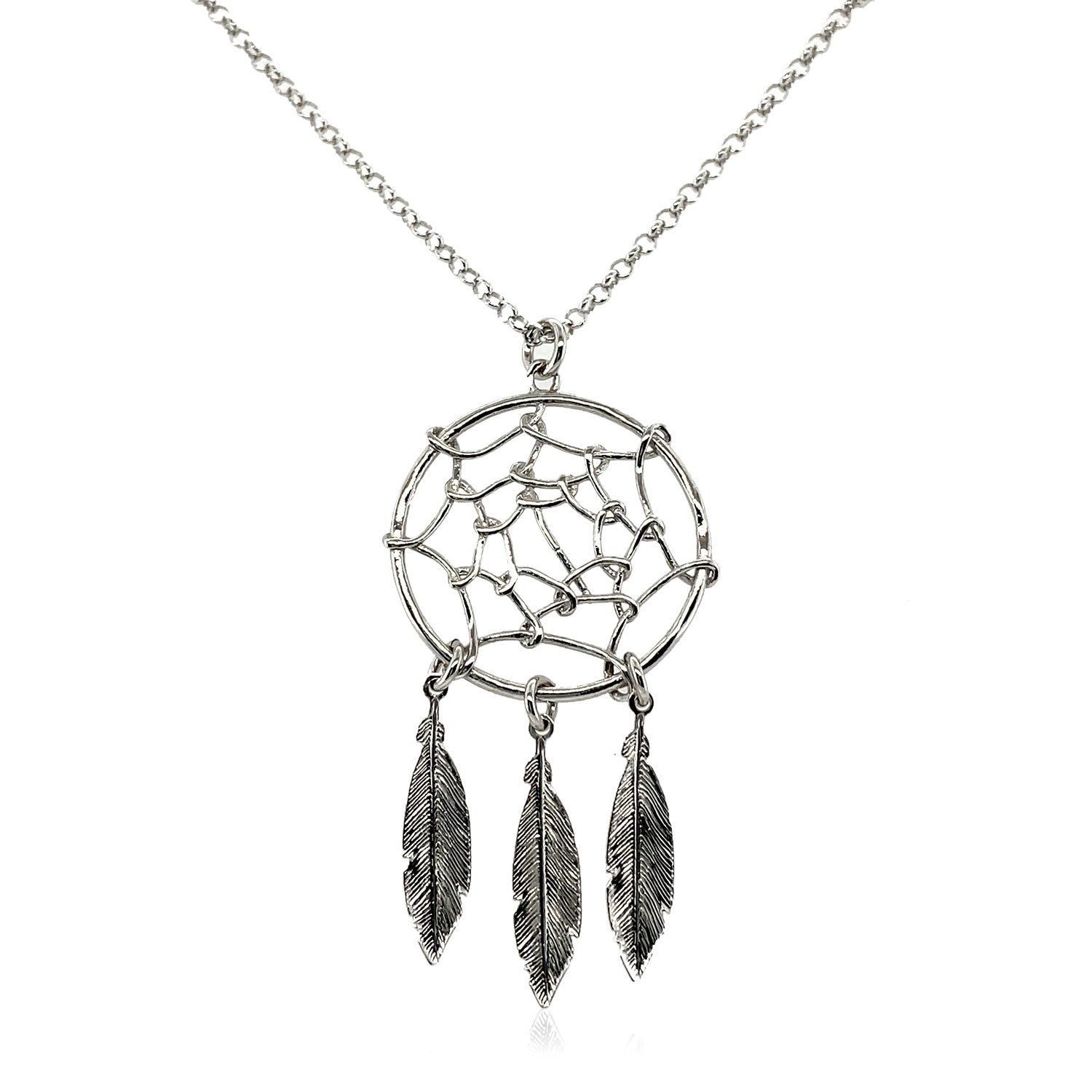 Sterling Silver 17 inch Necklace with Dream Catcher Pendant - DestGlow