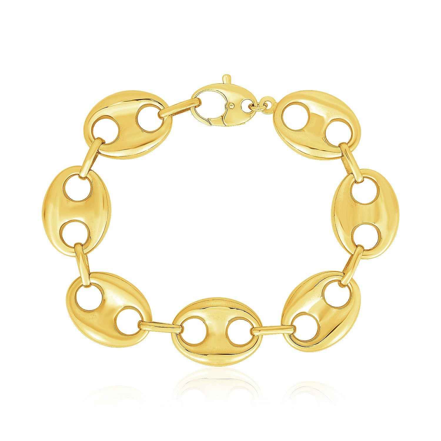 14k Yellow Gold High Polish Lite Puffed Mariner Link Bracelet (21.00 mm)