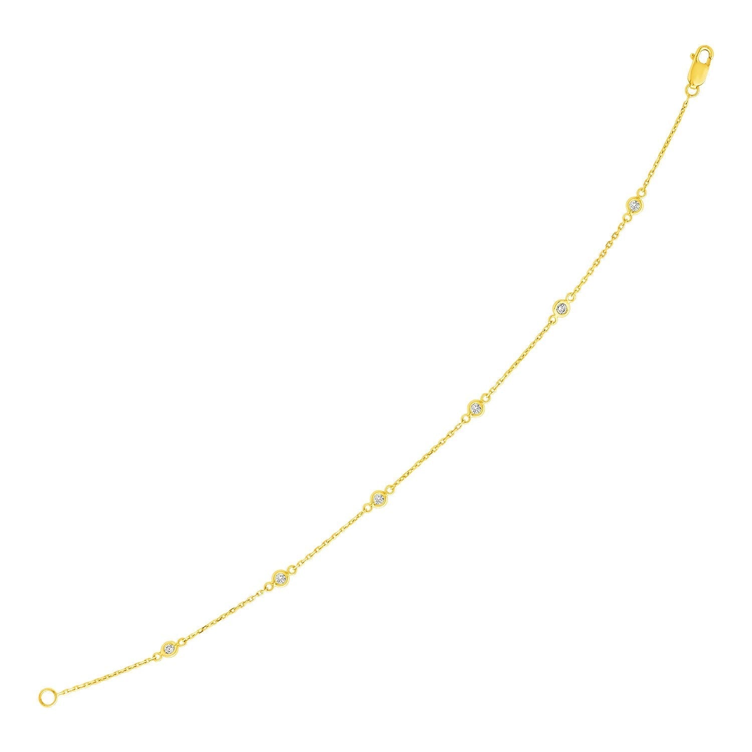14k Yellow Gold 7 inch Bracelet with Diamond Stations DestGlow