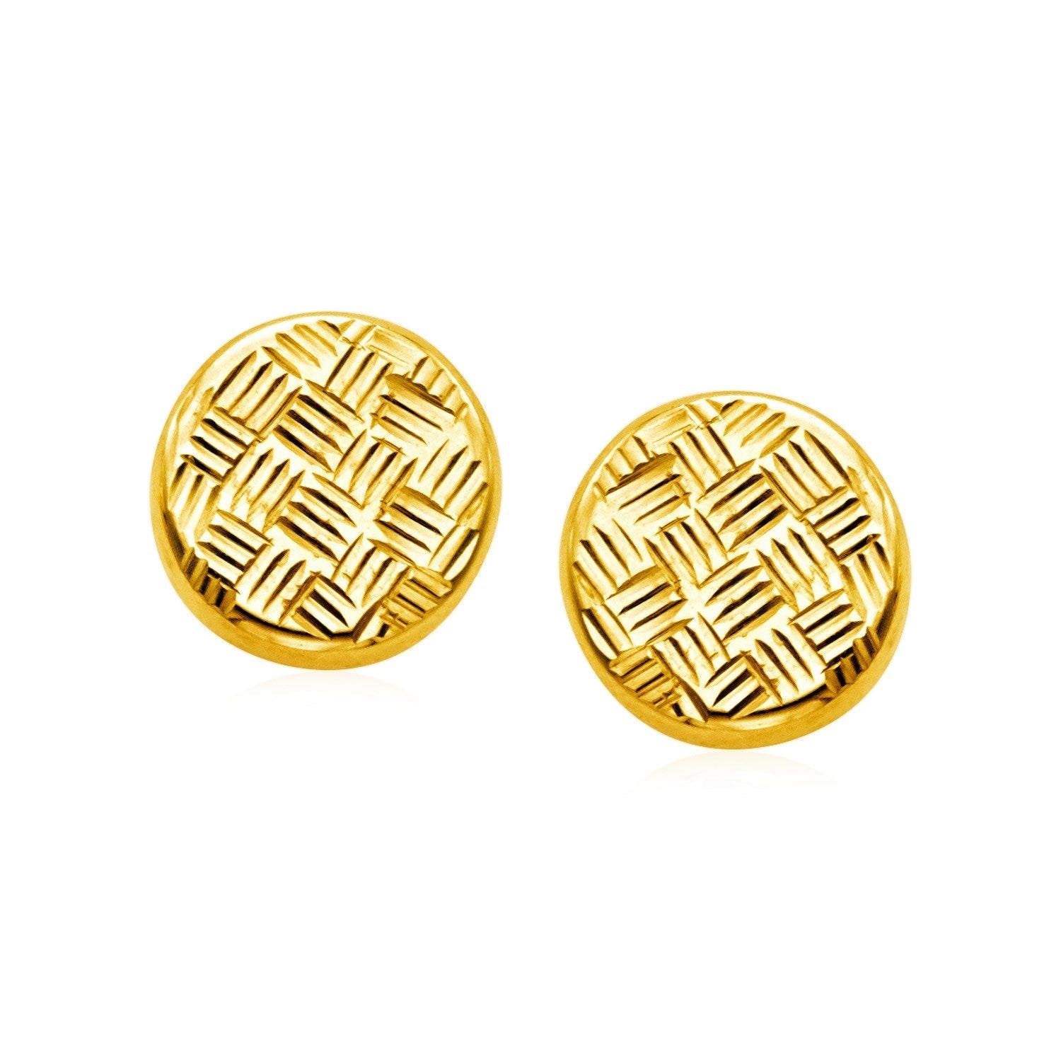 14k Yellow Gold Post Earrings with Textured Circles DestGlow