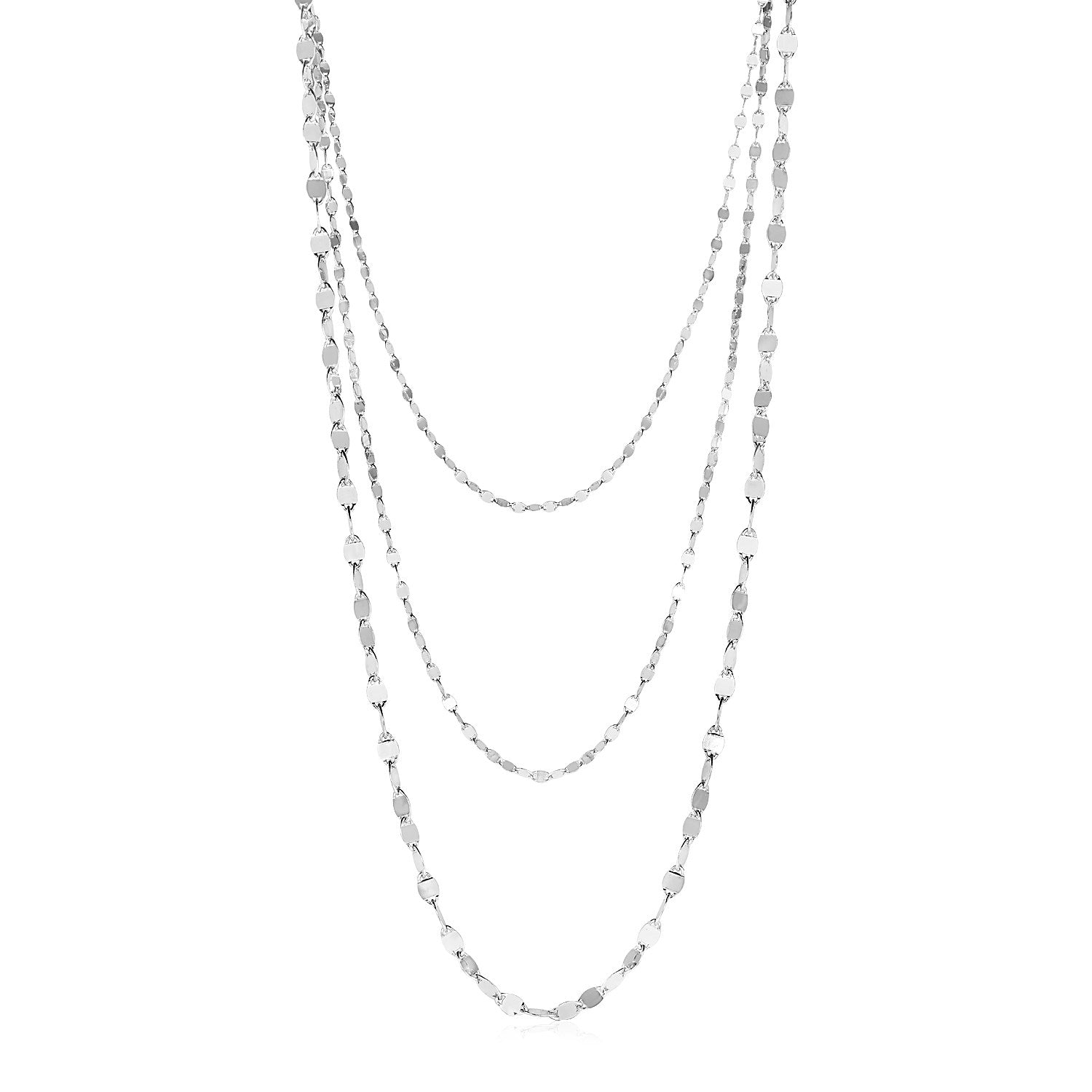 Sterling Silver Three Strand Marina Link Necklace by Avera Group