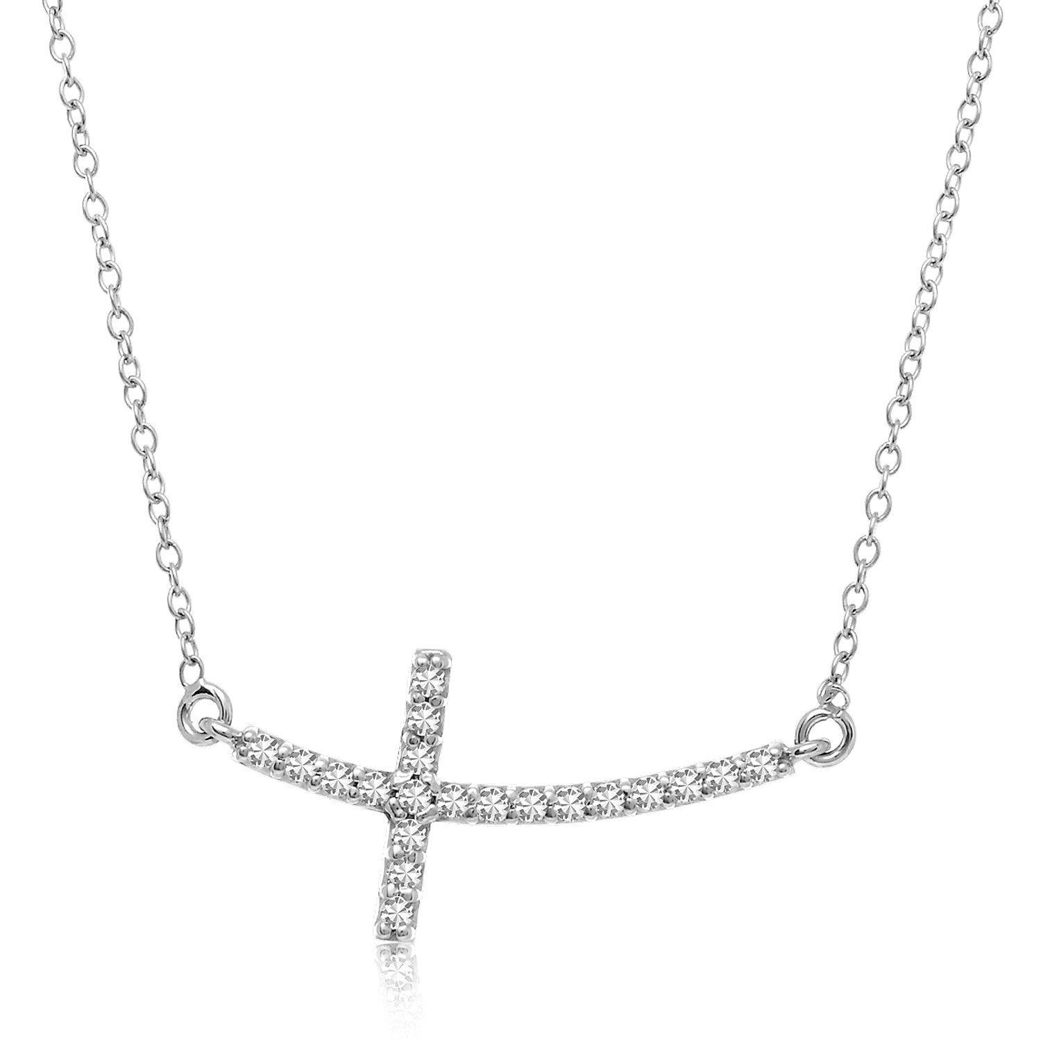 14k White Gold Diamond Embellished Cross Motif Necklace (.21cttw) by Avera Group