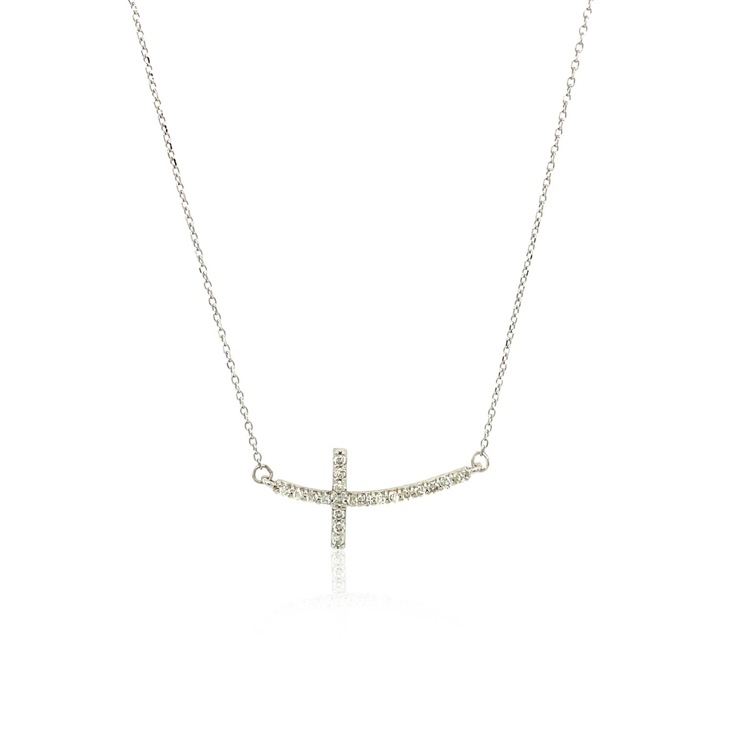 14k White Gold Diamond Embellished Cross Motif Necklace (.21cttw) by Avera Group