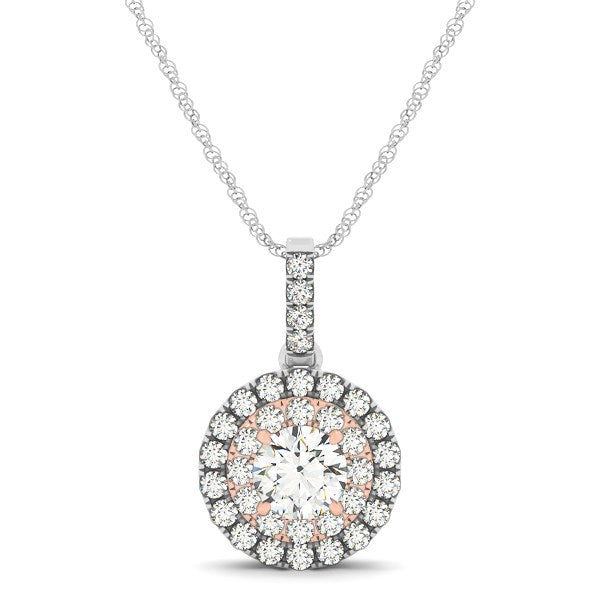 Round Shape Halo Diamond Pendant in 14k White and Rose Gold (1/2 cttw) by Bids.com