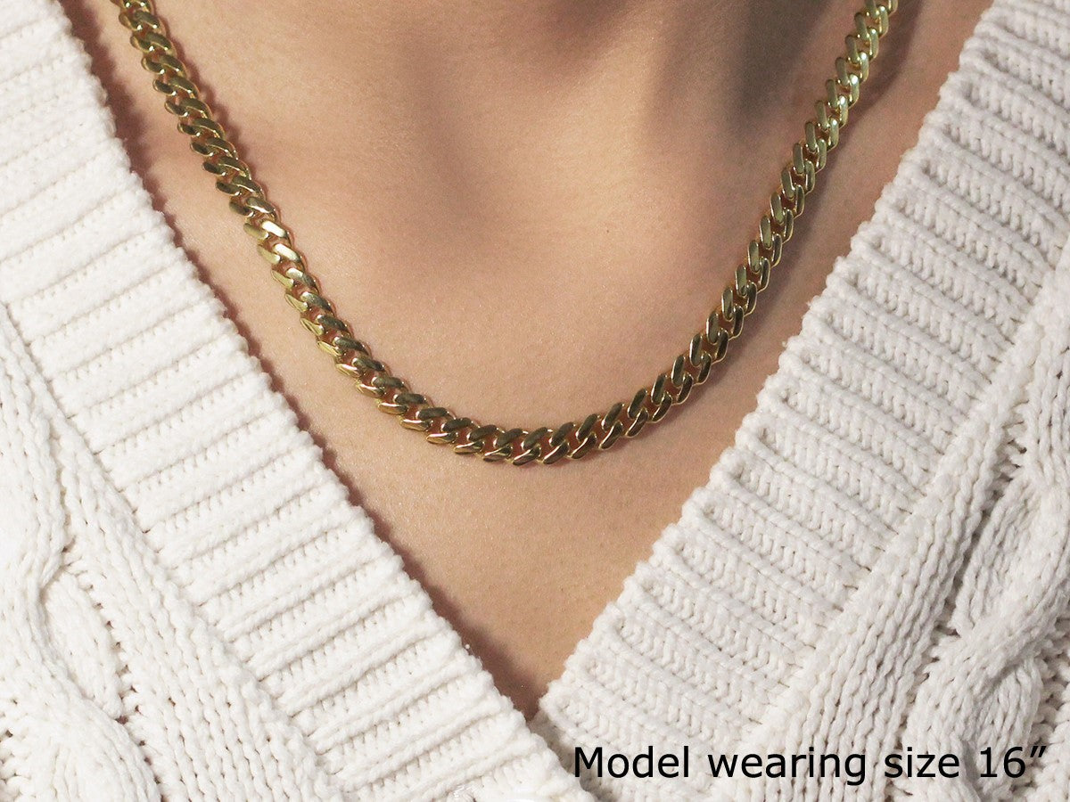 14k Yellow Gold Polished Miami Cuban Chain Necklace DestGlow
