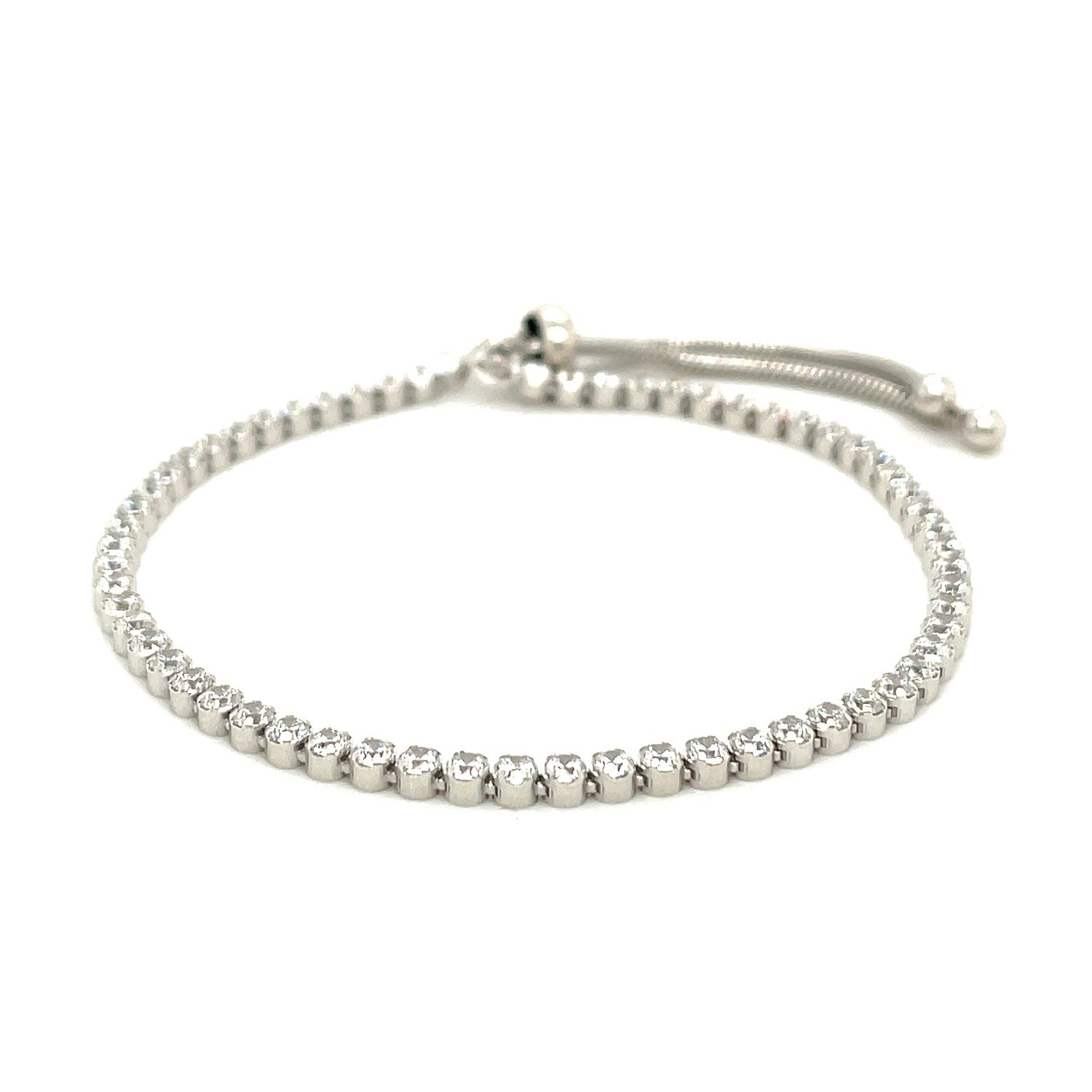 Adjustable Tennis Style Bracelet with Cubic Zirconia in Sterling Silver by Bids.com