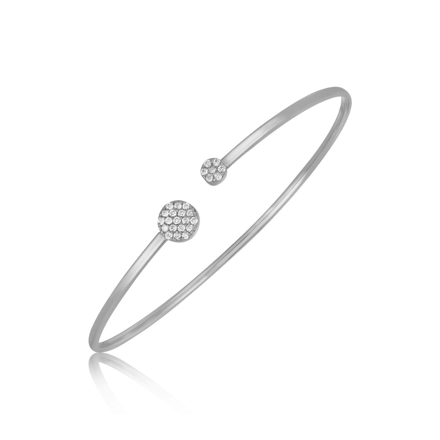 14k White Gold High Polish Diamond Cluster Bangle (2mm) by Avera Group