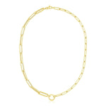 14k Yellow Gold High Polish Elongated Paperclip Chain Circle Necklace