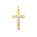 14k Two Tone Gold High Polish Diamond Cut Cross Pendant - necklaces