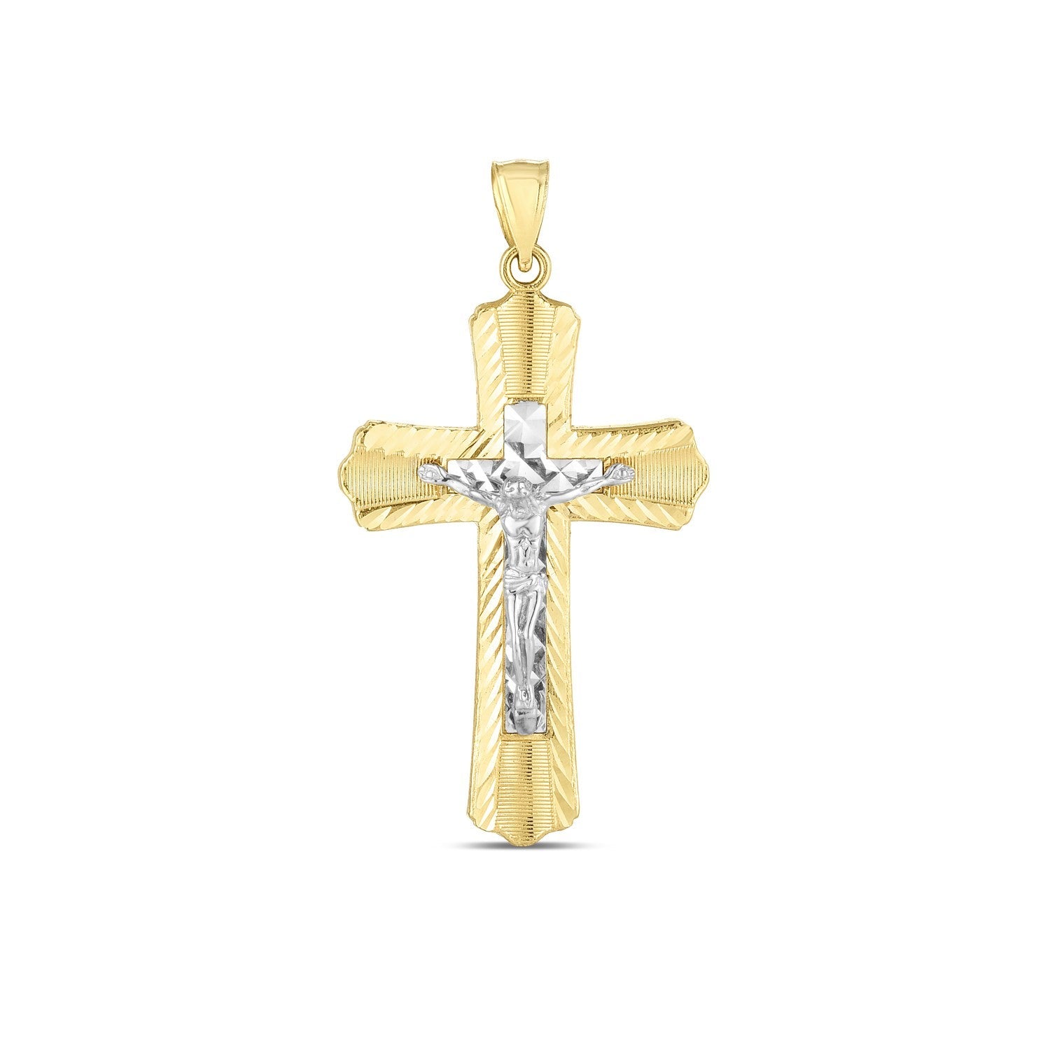 14k Two Tone Gold High Polish Diamond Cut Cross Pendant - necklaces