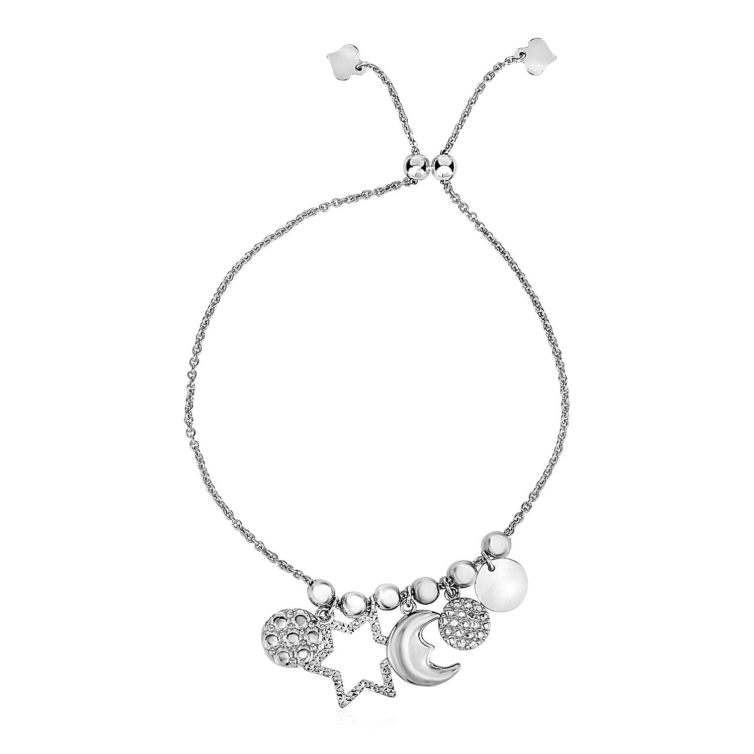 Adjustable Bead Bracelet with Celestial Charms in Sterling Silver by Avera Group