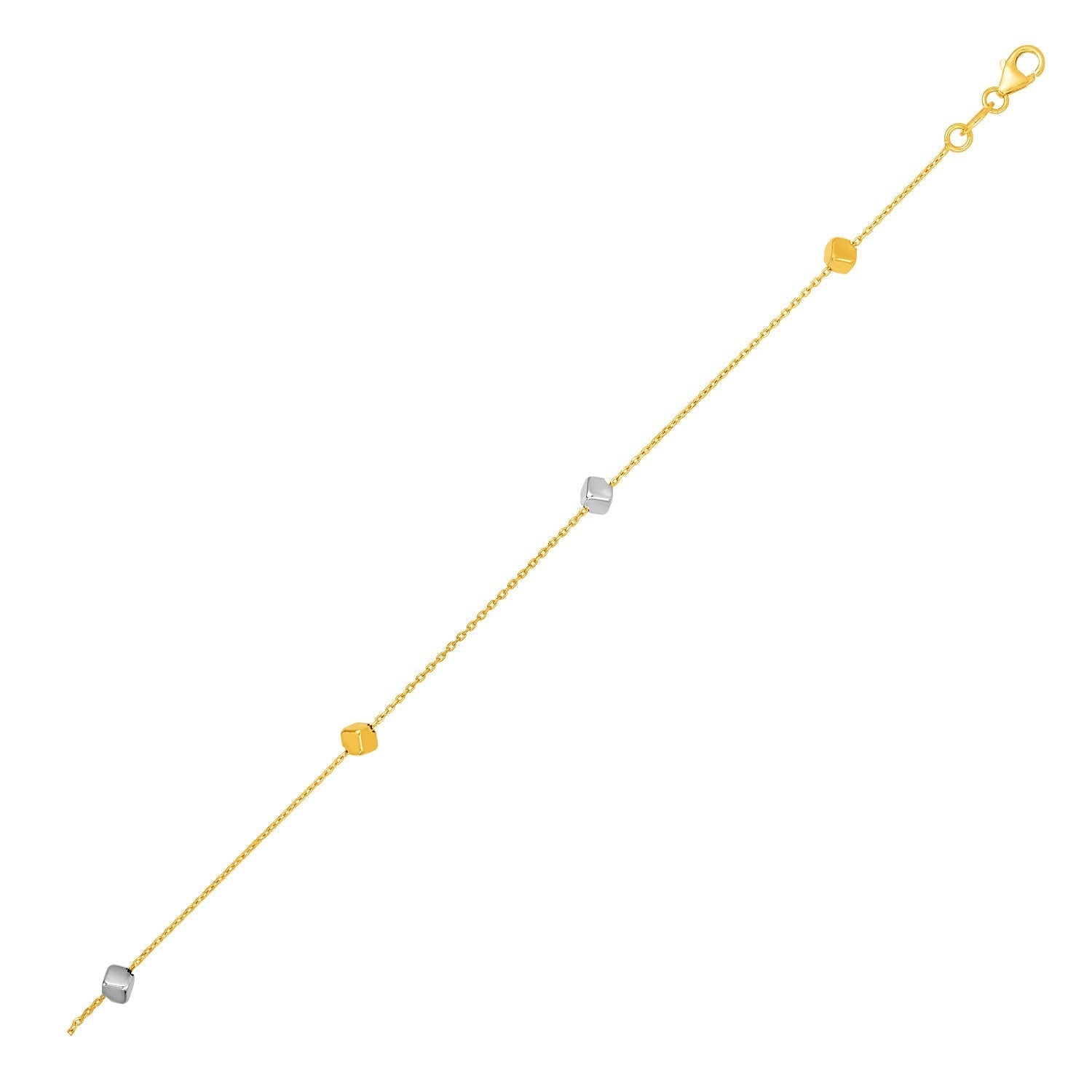 14k Two Tone Gold Bracelet with Polished Cubes DestGlow