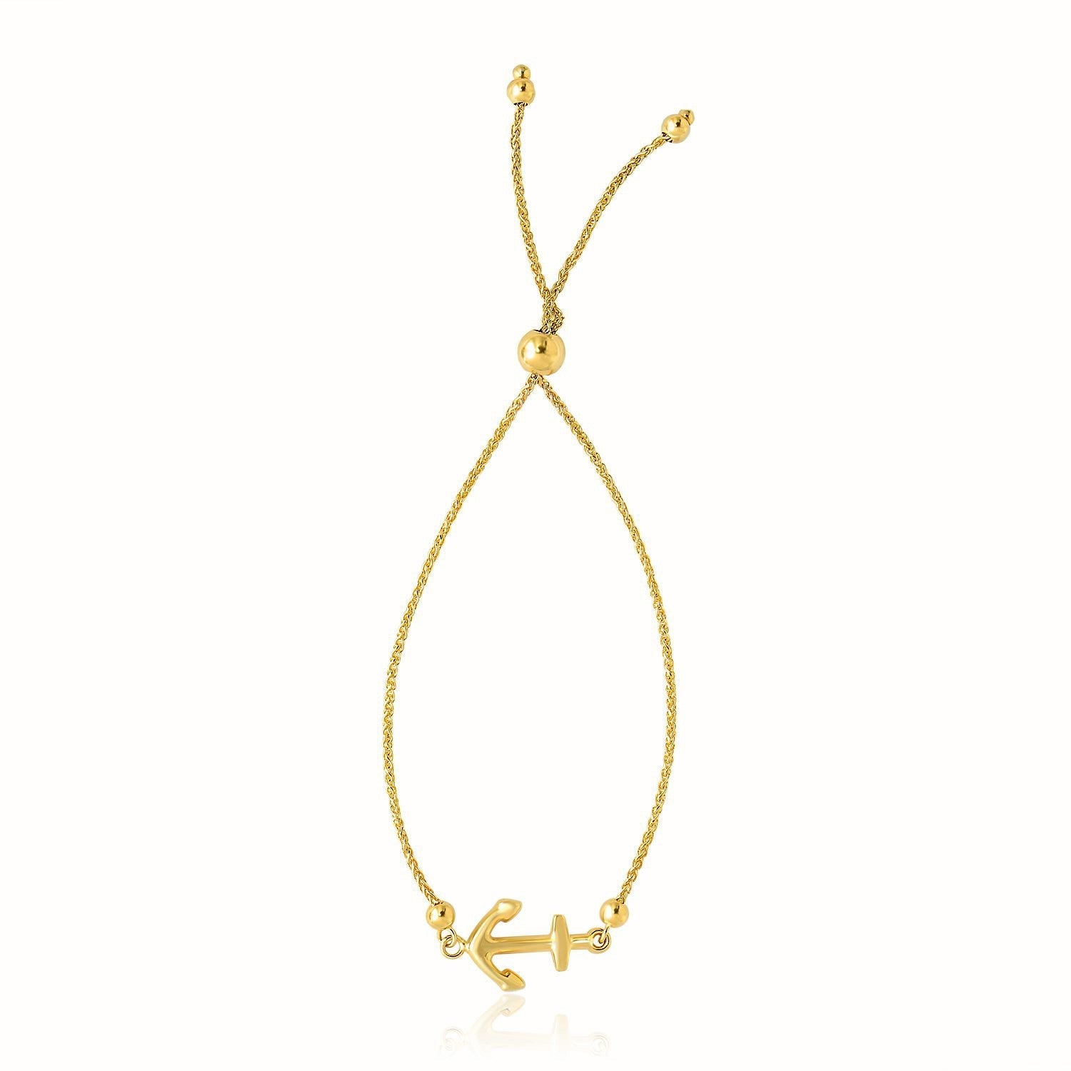 14k Yellow Gold Anchor Design Adjustable Lariat Bracelet - bracelets