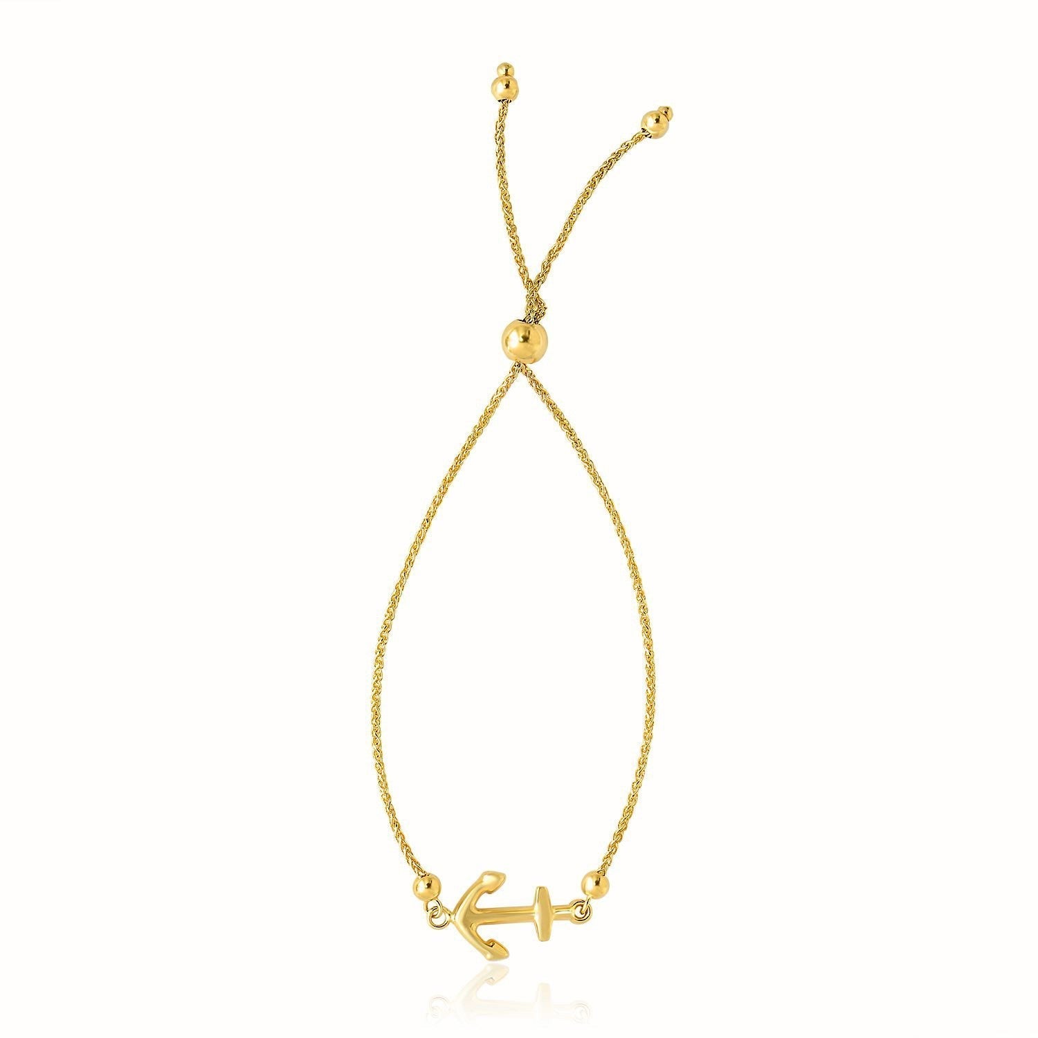 14k Yellow Gold Anchor Design Adjustable Lariat Bracelet DestGlow