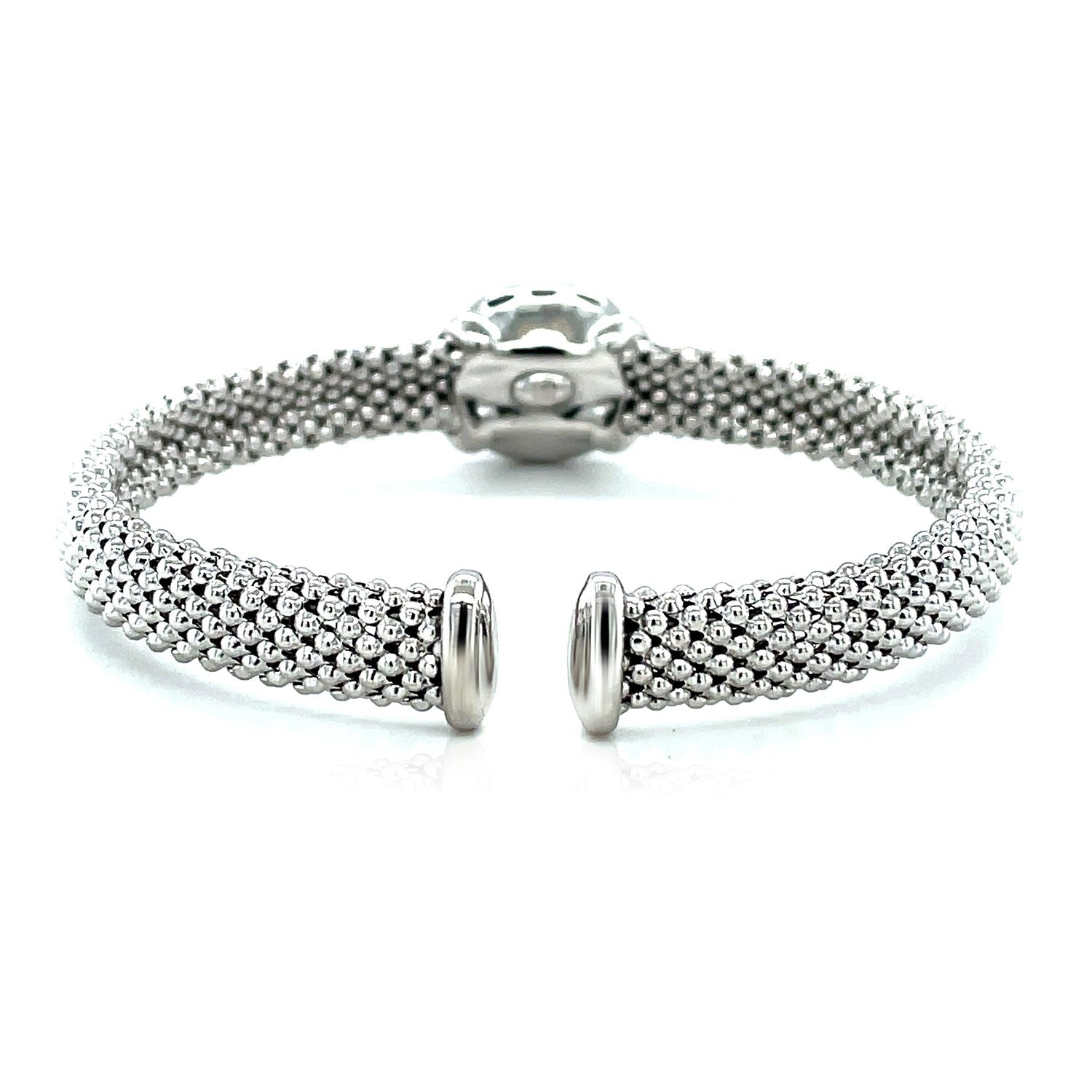 Popcorn Texture Cuff Bangle with Blue Topaz and Diamonds in Sterling Silver (8.00 mm) - DestGlow