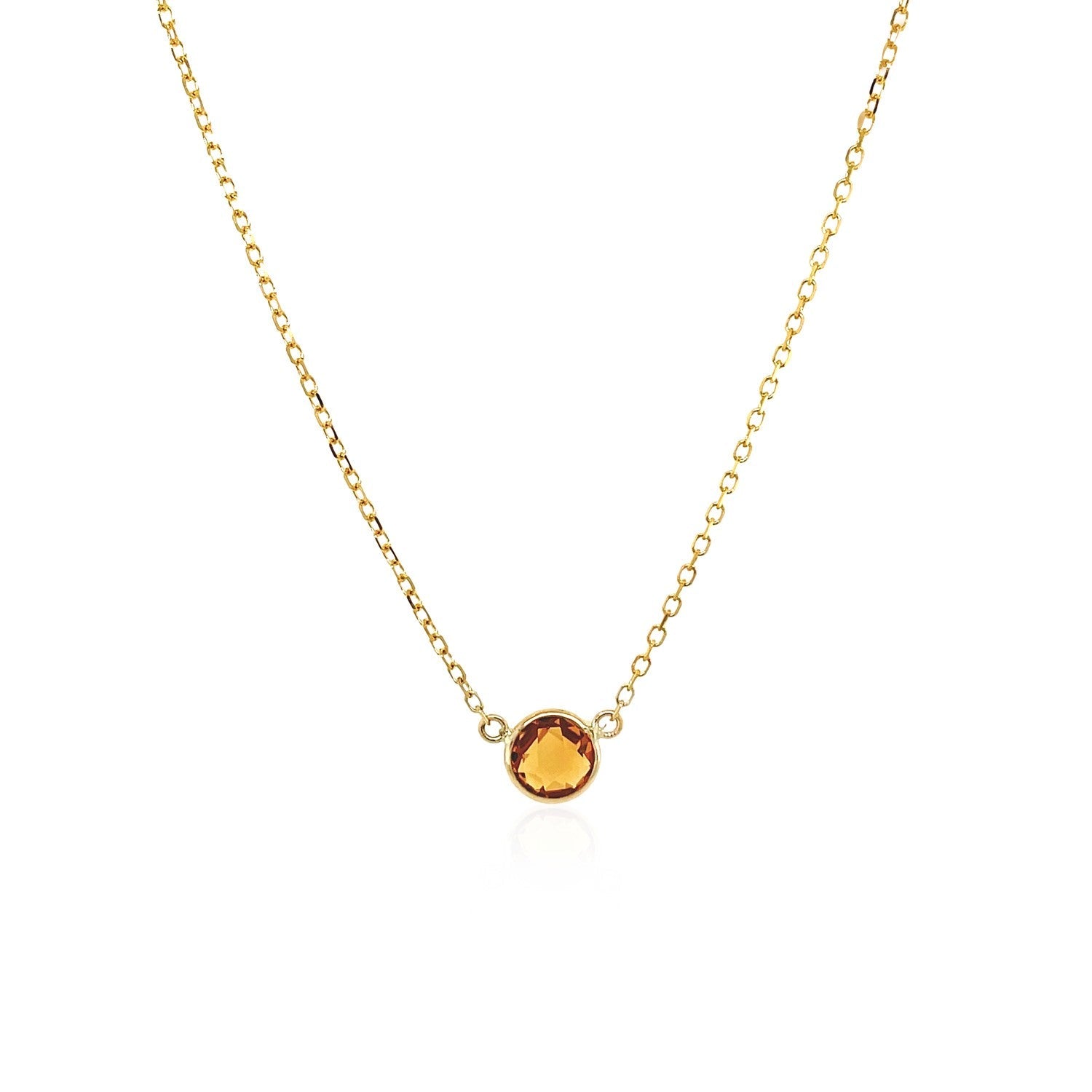 14k Yellow Gold 17 inch Necklace with Round Citrine - DestGlow