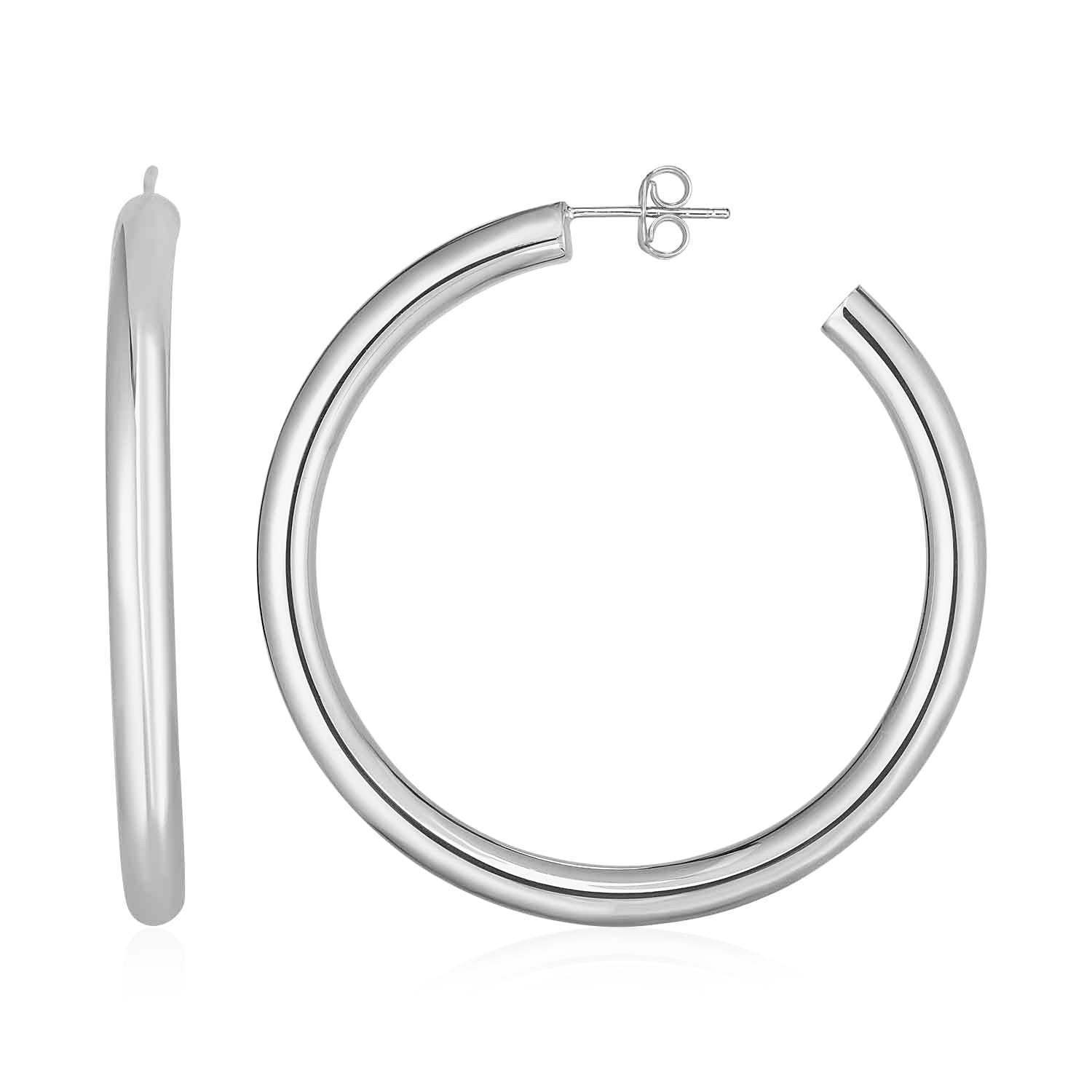 14k White Gold Polished Hoop Earrings(4x40mm) - earrings