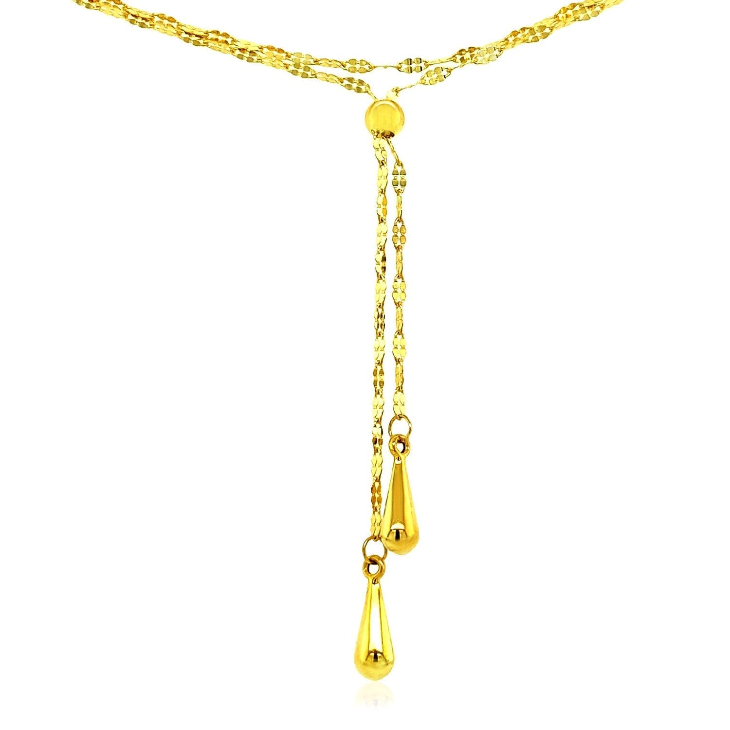 14k Yellow Gold Double Strand Chain with Puffed Heart Lariat Necklace DestGlow