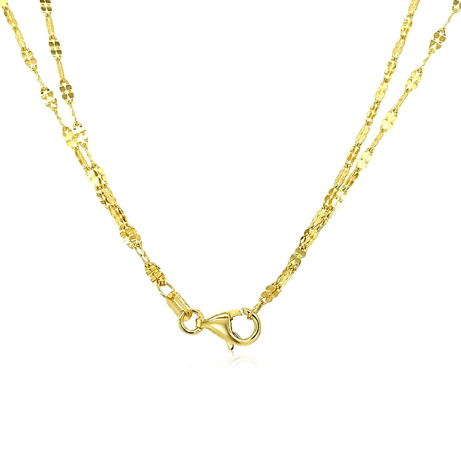 14k Yellow Gold Double Strand Chain with Puffed Heart Lariat Necklace DestGlow